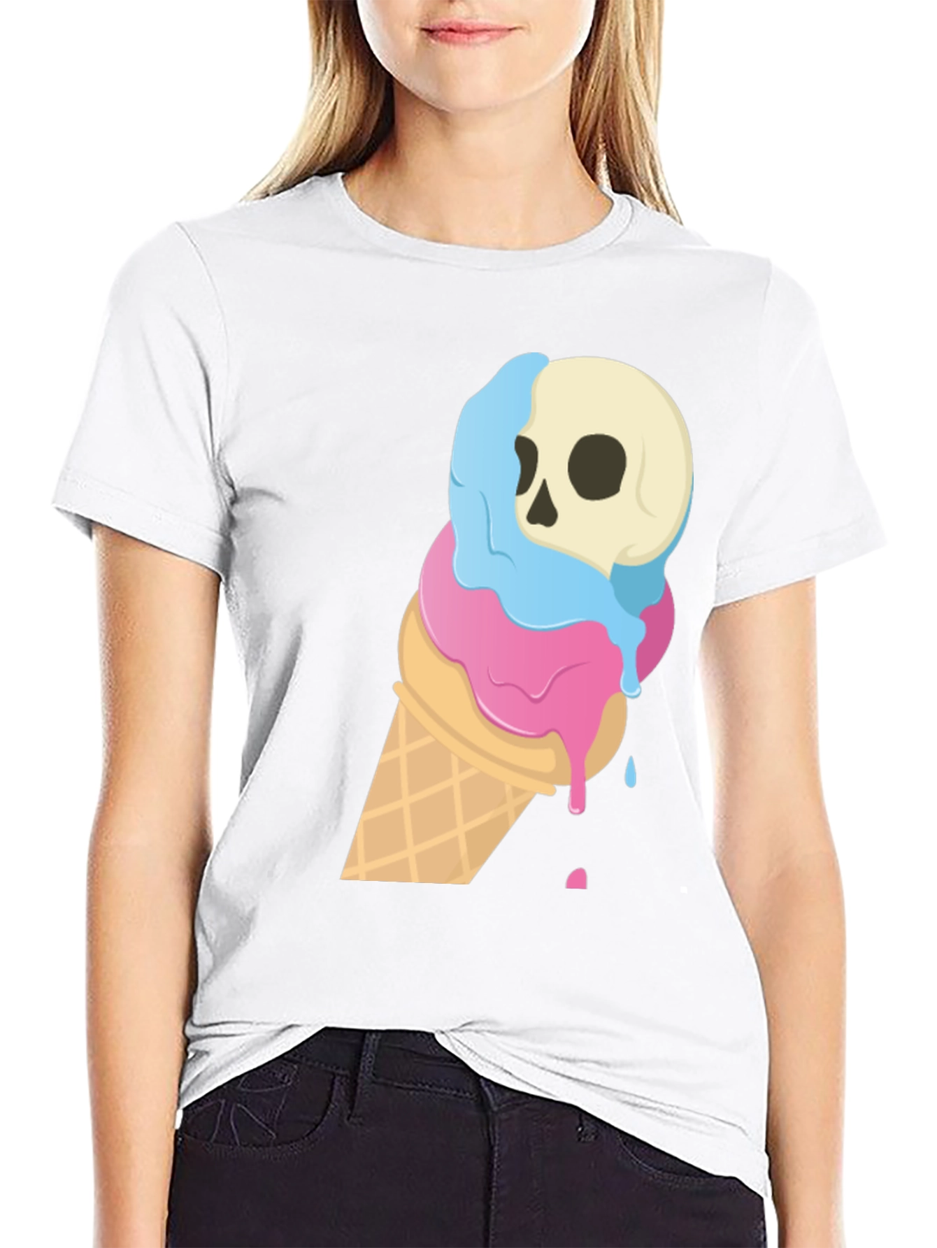 Black Skull Ice Cream Cone Graphic Tee - Black view 9