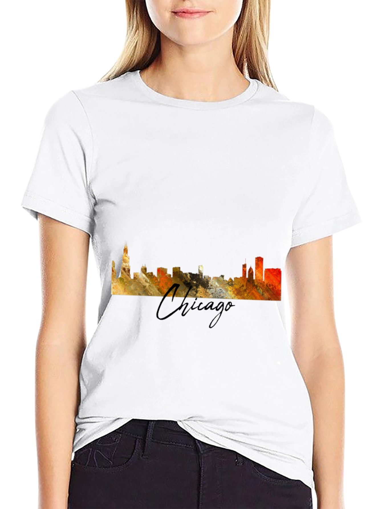 Black Chicago Skyline Men's Graphic T-Shirt view 9