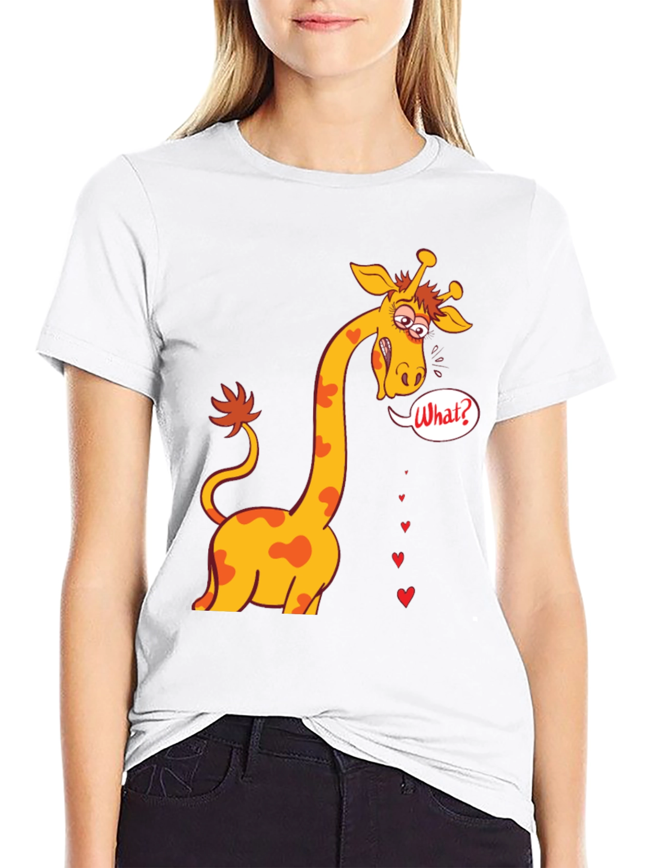 Black Funny Giraffe What? T-Shirt - Black view 9