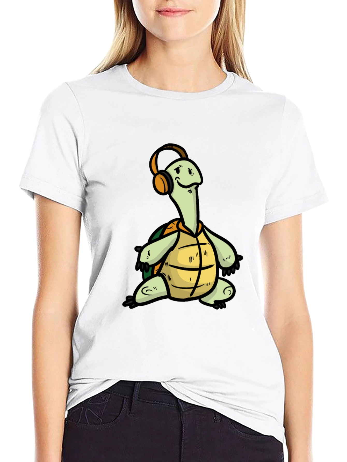 Black Turtle with Headphones Graphic T-Shirt view 9