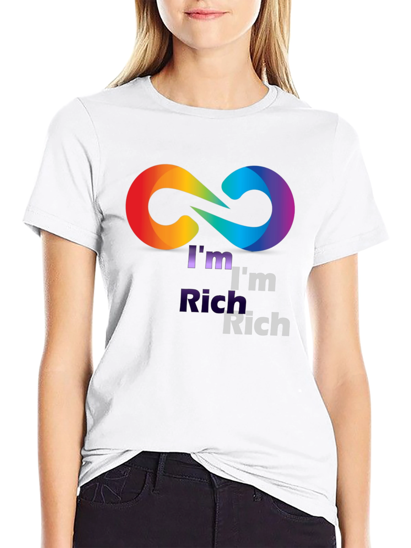 Black I'm Rich Rainbow Infinity Symbol Black T-Shirt view 9
