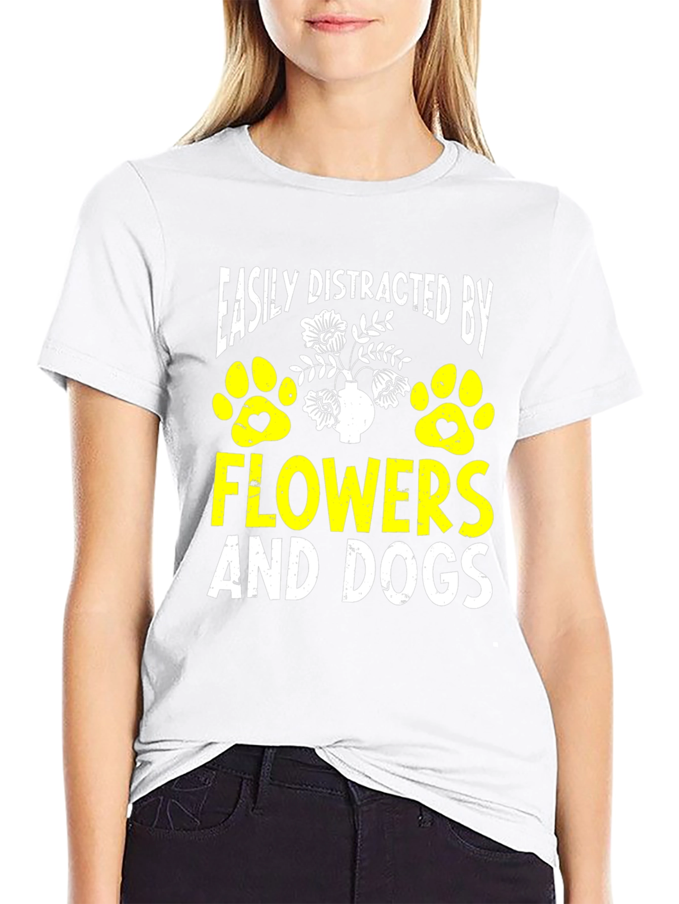 Black Easily Distracted By Flowers And Dogs T-Shirt view 9
