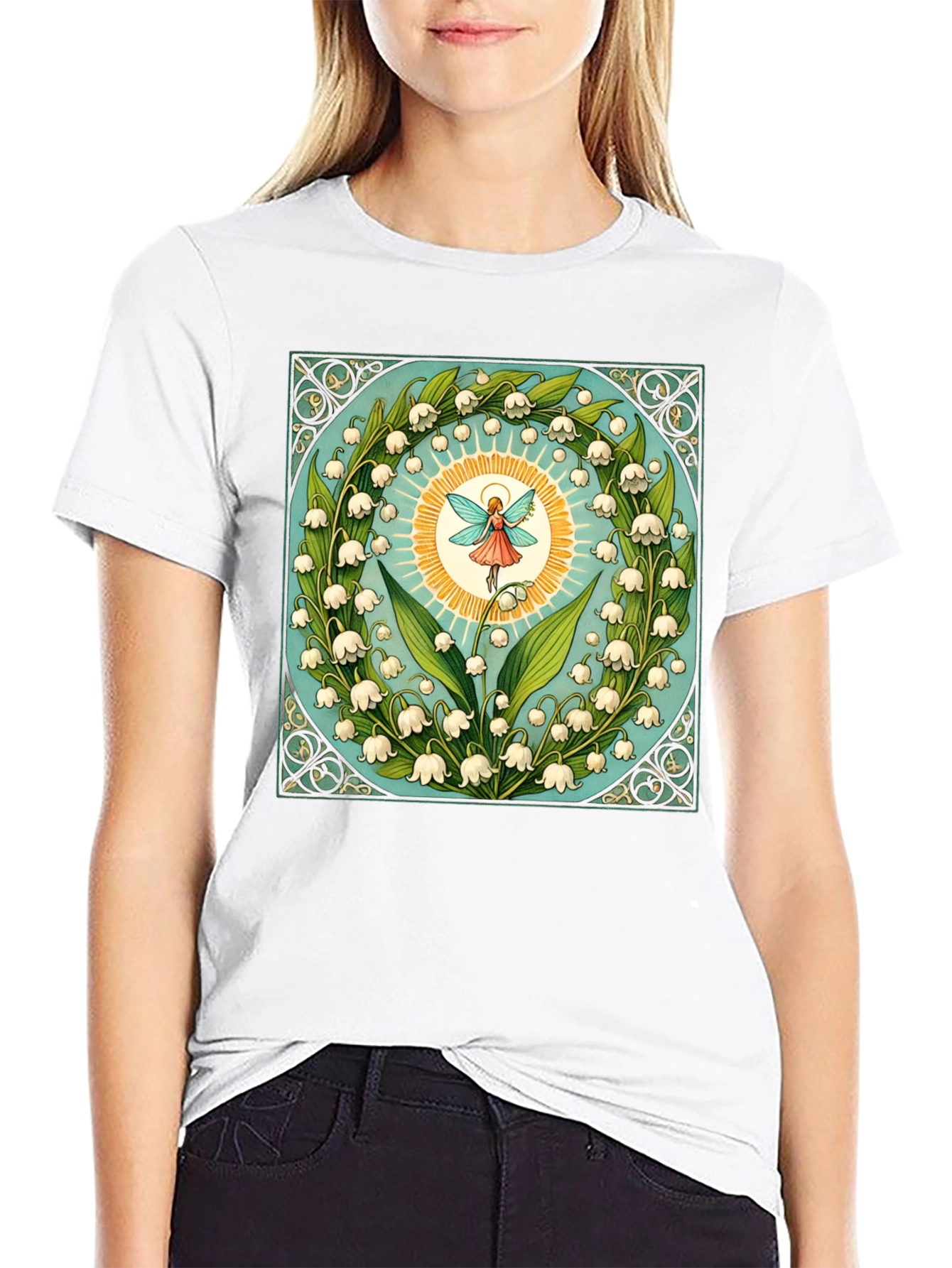 Black Lily of the Valley Fairy Graphic Tee view 9
