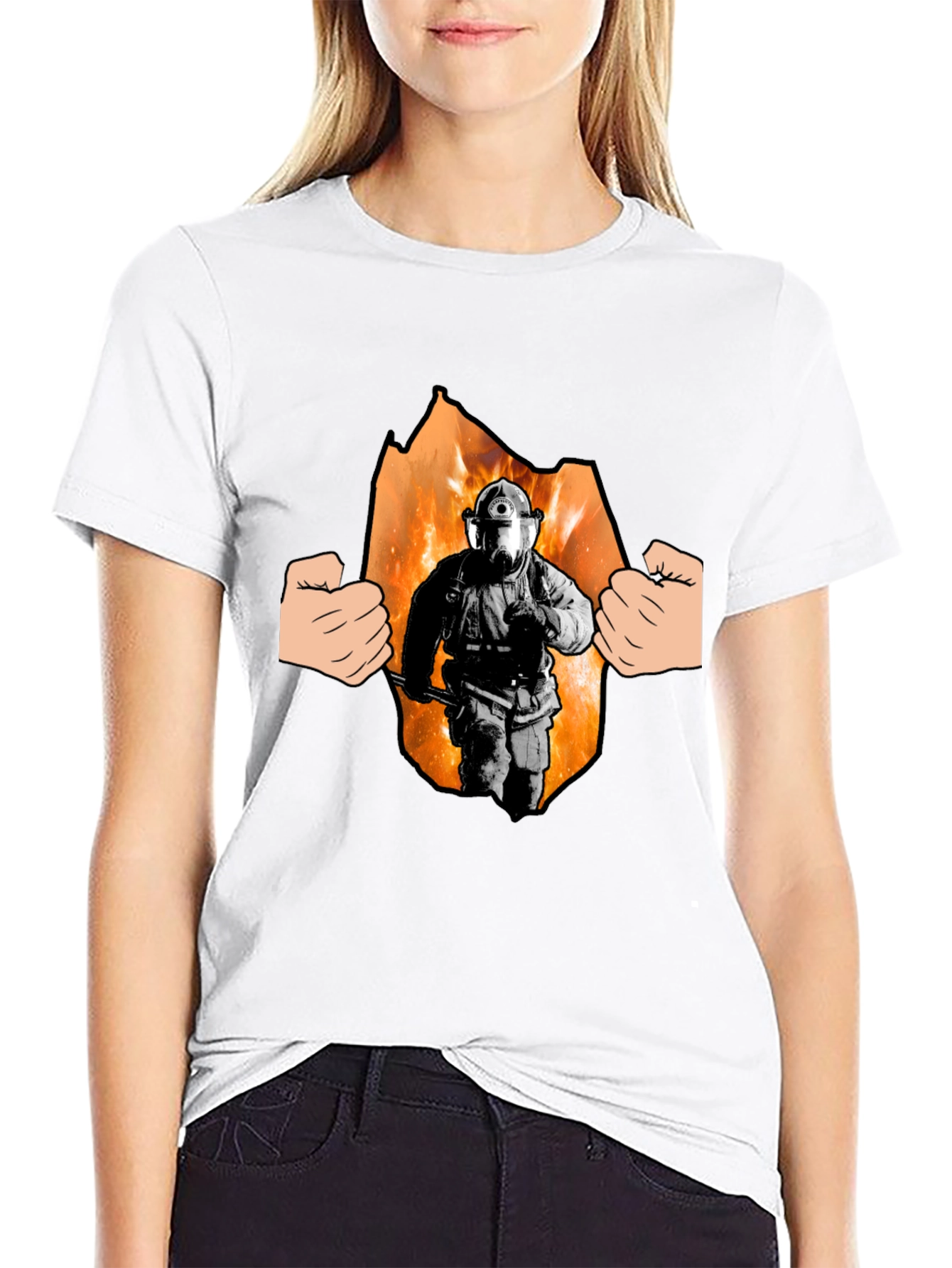 Black Firefighter Hero T-Shirt - Black Cotton Tee view 9