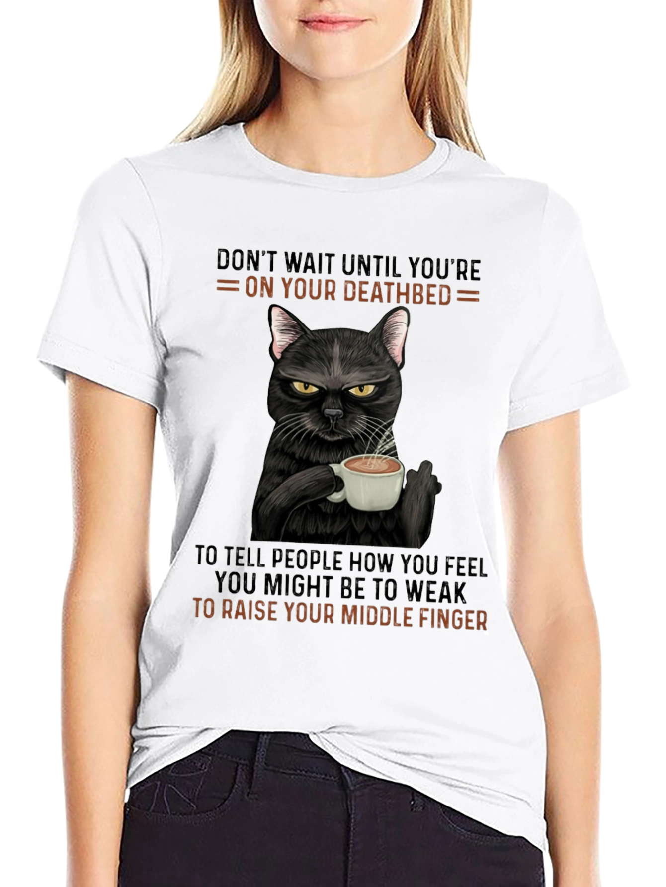 Black Sarcastic Cat Middle Finger T-Shirt view 9