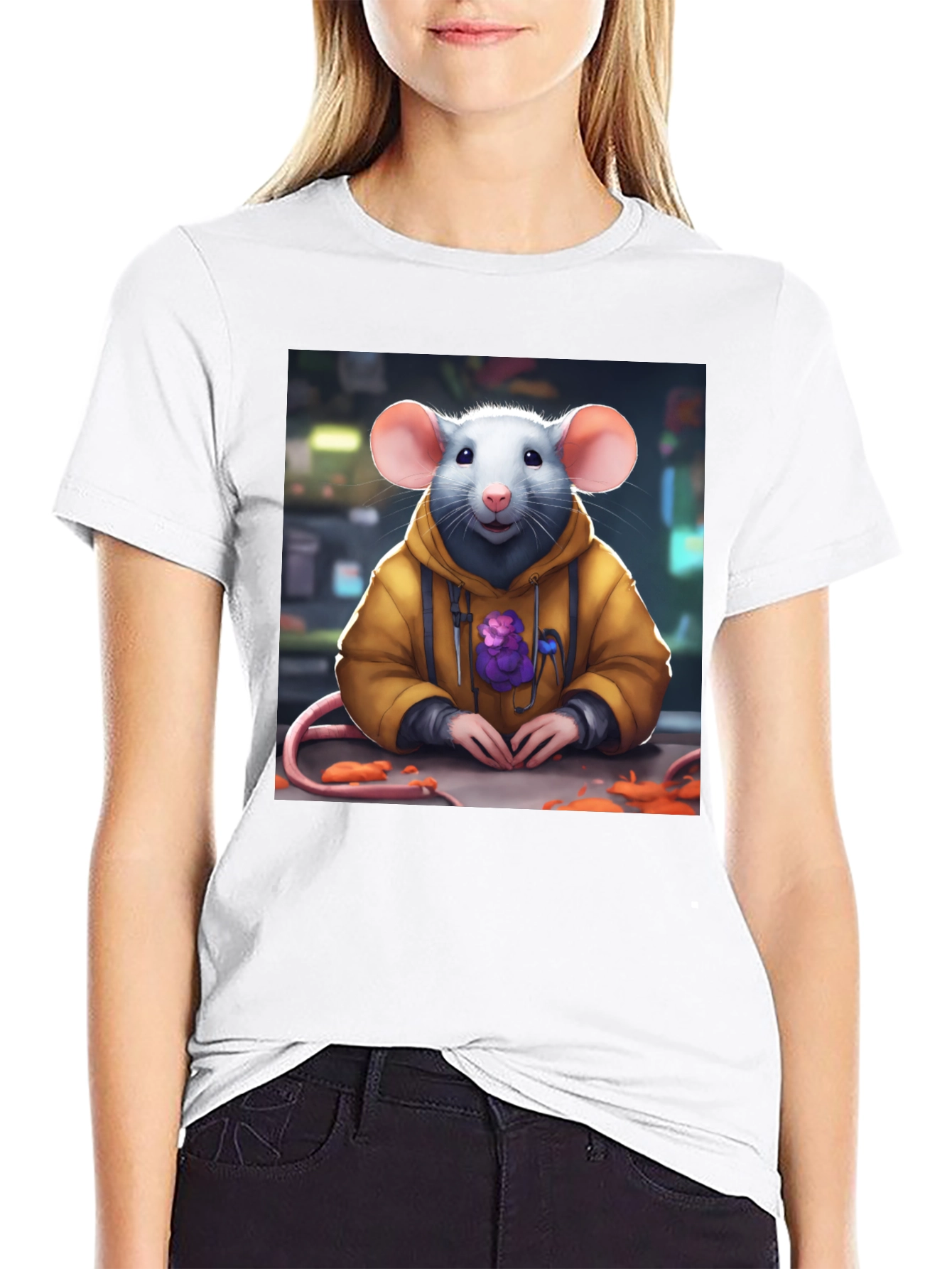 Black Rat in Hoodie T-Shirt - Unique Graphic Tee view 9