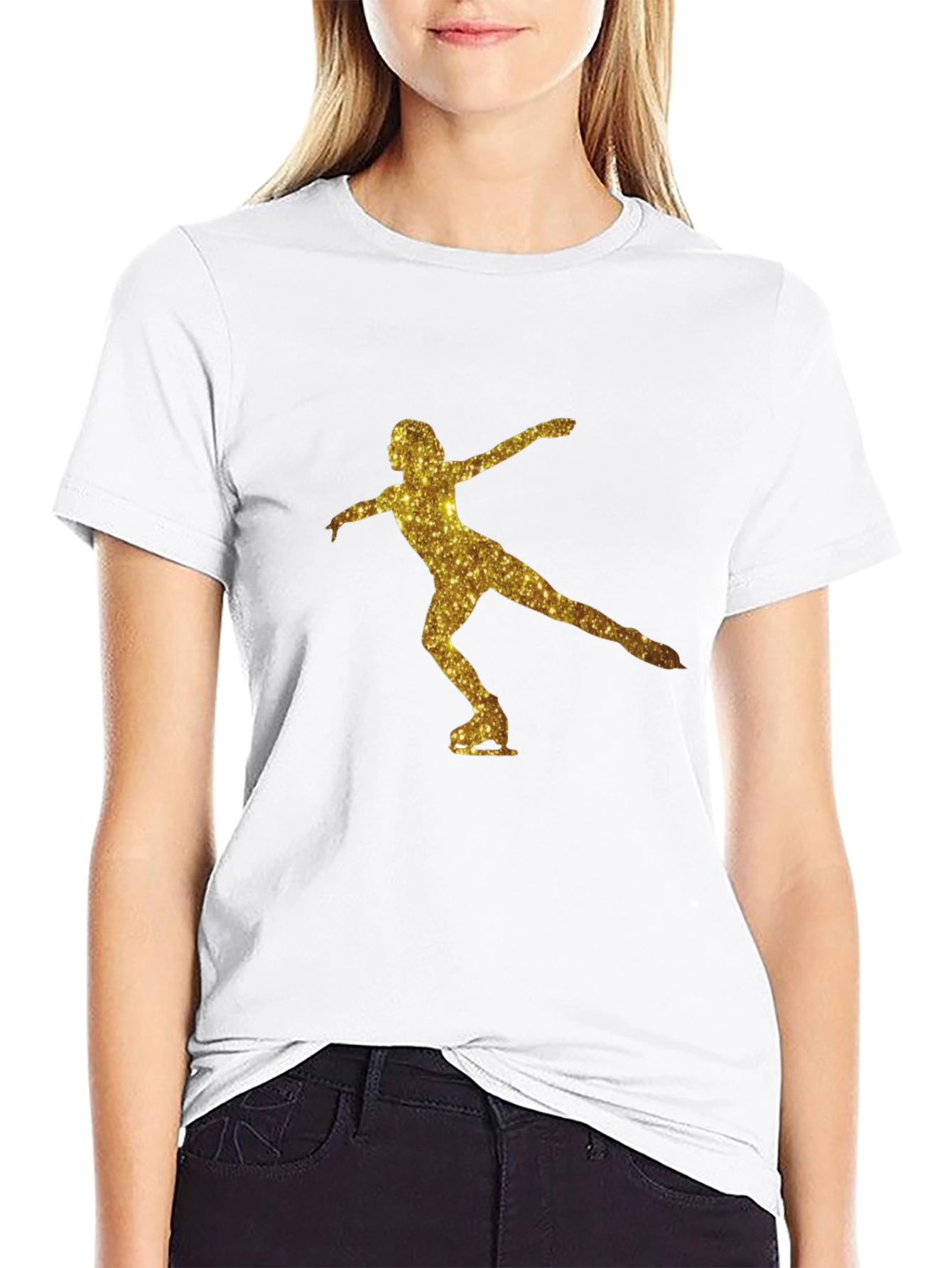 Black Gold Glitter Ice Skater T-Shirt - Black view 9