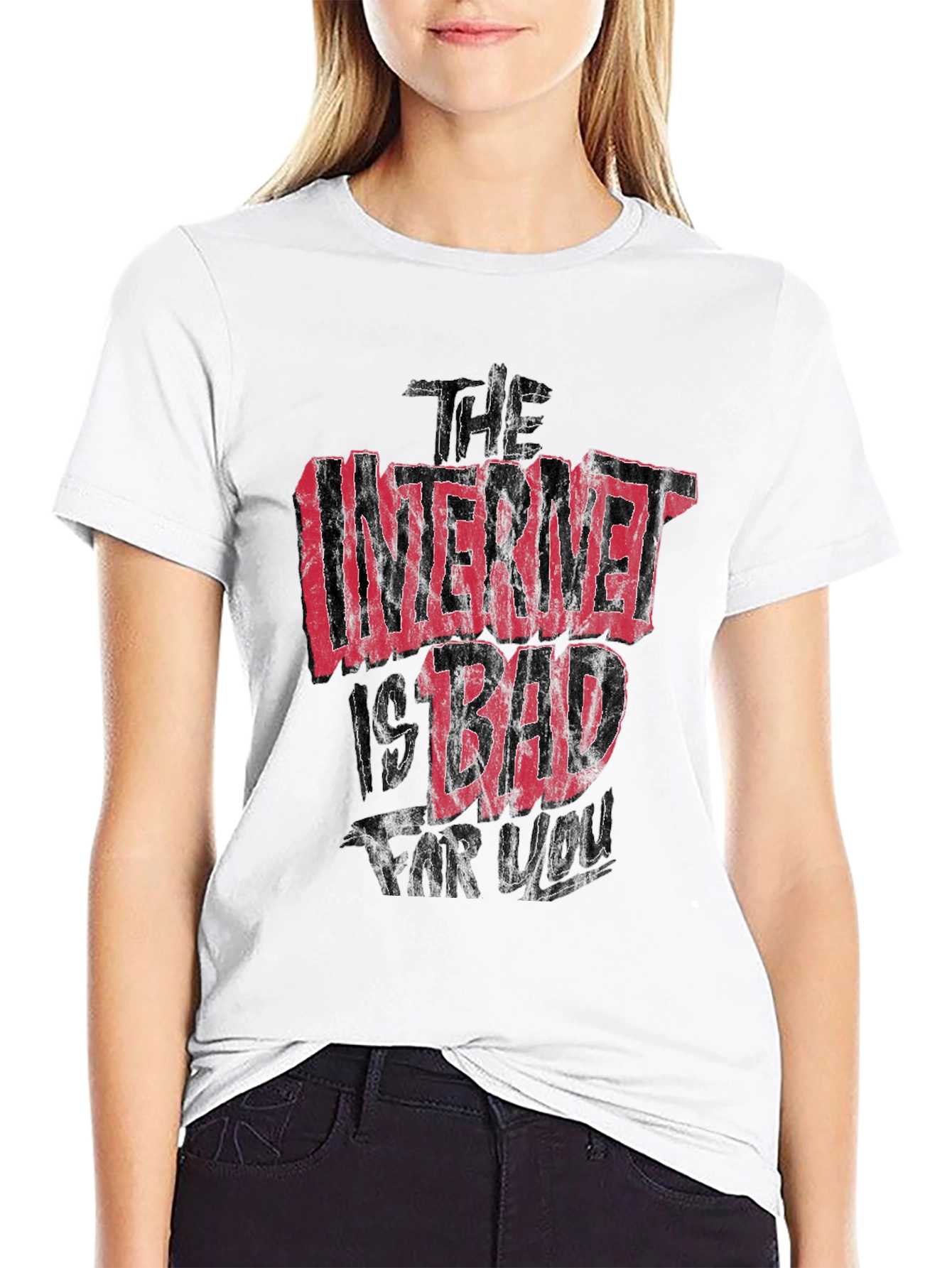 Black The Internet Is Bad For You Graphic T-Shirt view 9
