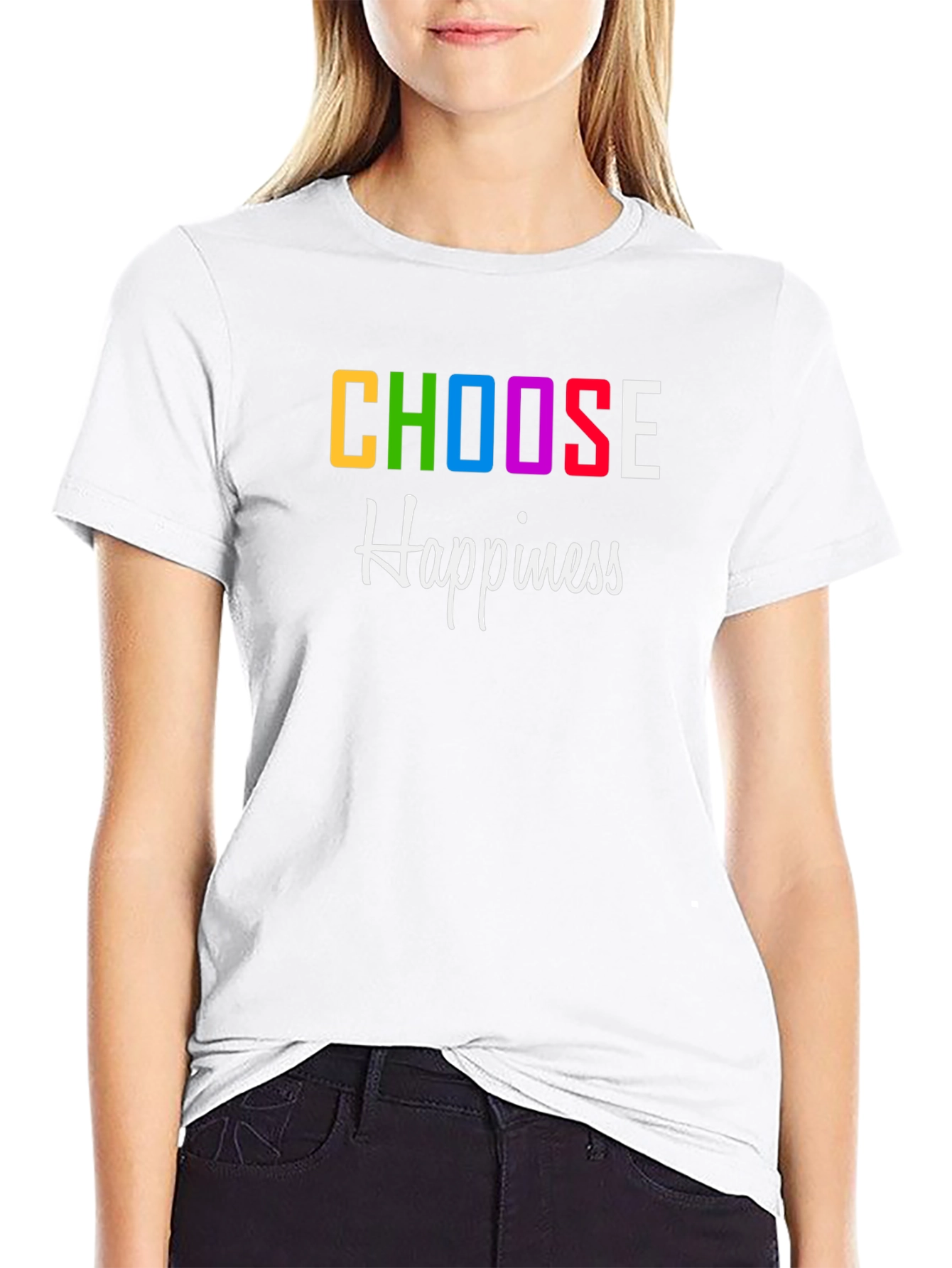 Black Choose Happiness Graphic Print T-Shirt view 9