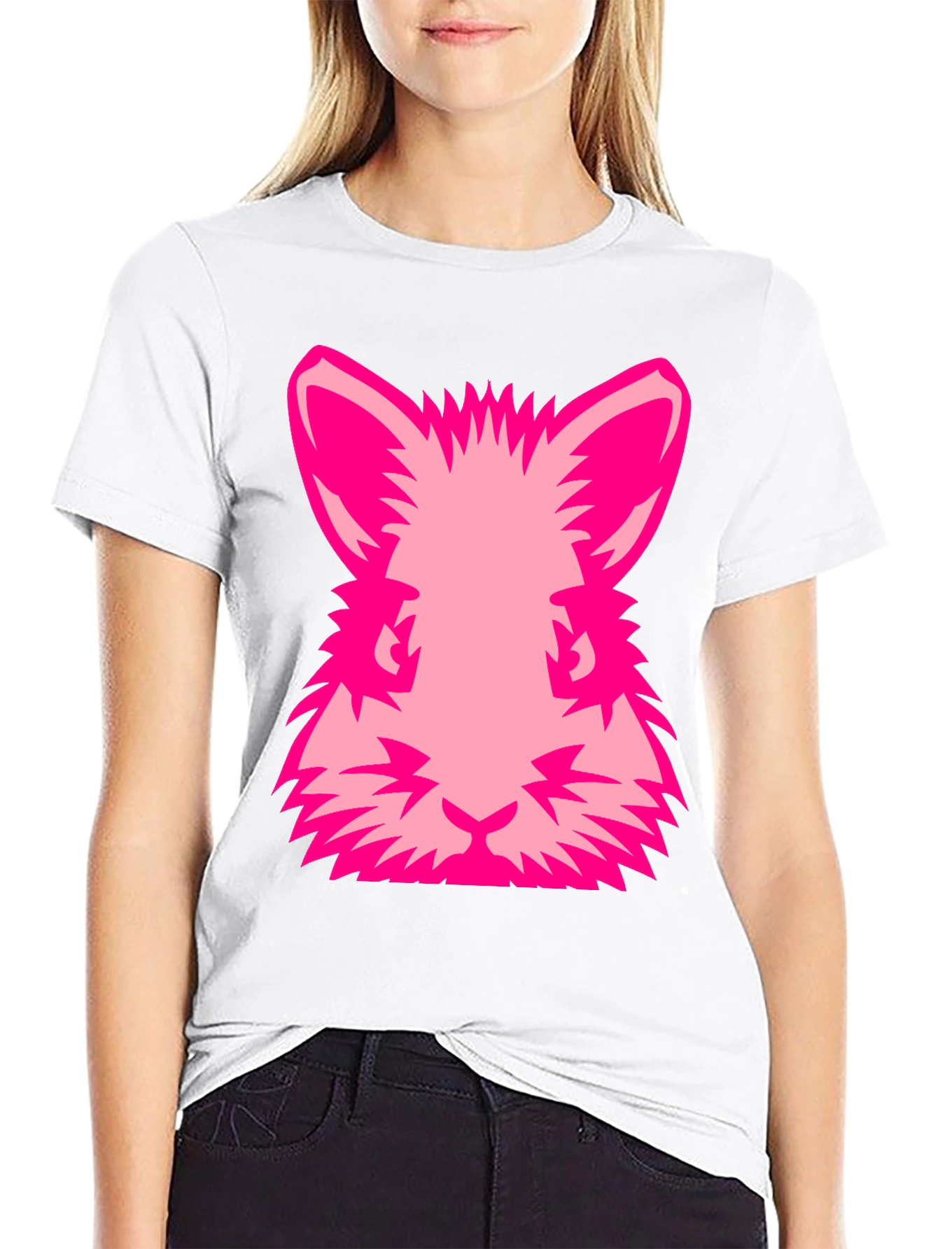 Black Pink Rabbit Graphic Tee - Black Cotton Blend Shirt view 9