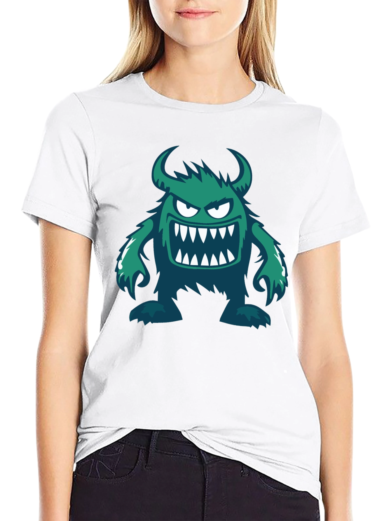 Black Monster Graphic Print Crew Neck Tee - Black view 9