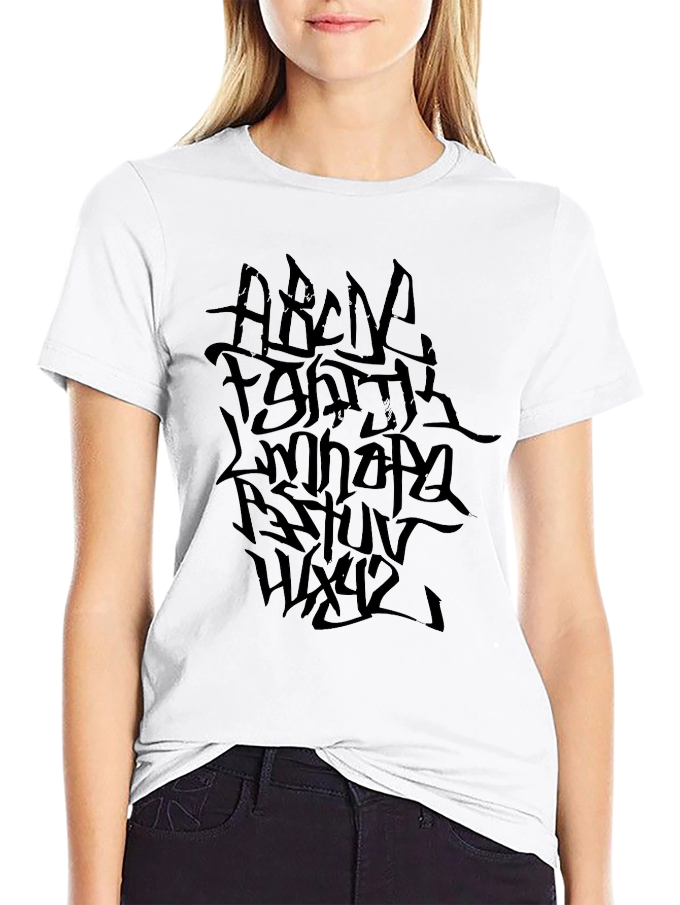 Black Graffiti Alphabet Black T-Shirt view 9
