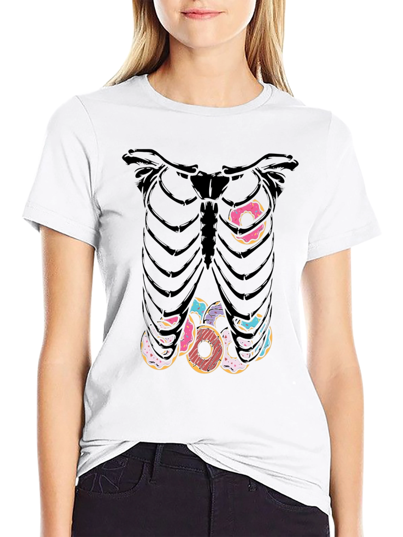Black Donut Skeleton T-Shirt - Funny Halloween Tee view 9