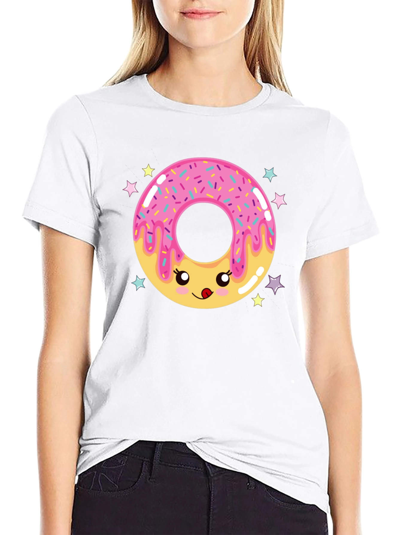 Black Kawaii Donut Graphic Tee - Black Cotton Comfort view 9