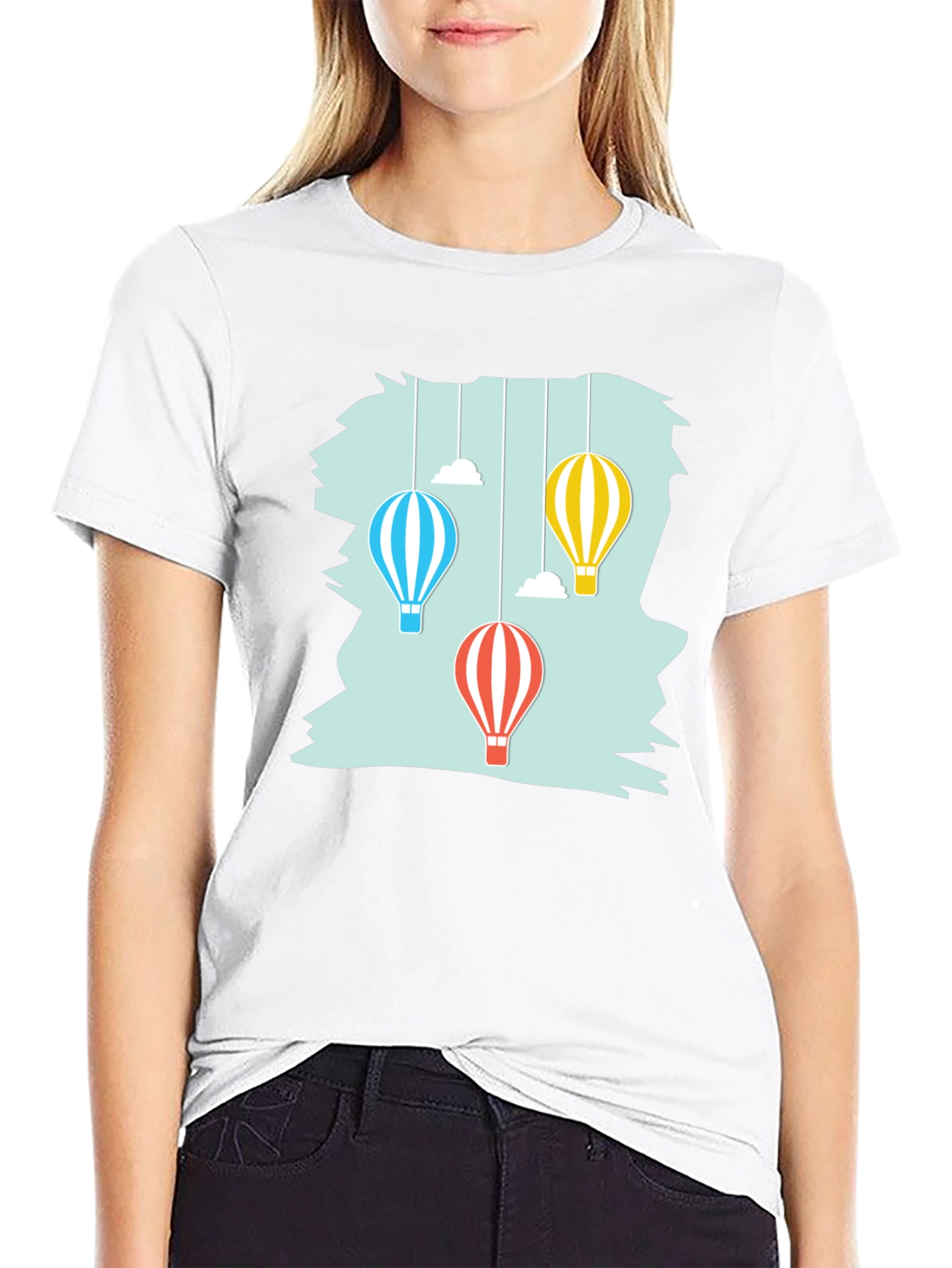 Black Hot Air Balloon Graphic Tee - Soft Cotton Casual Shirt view 9