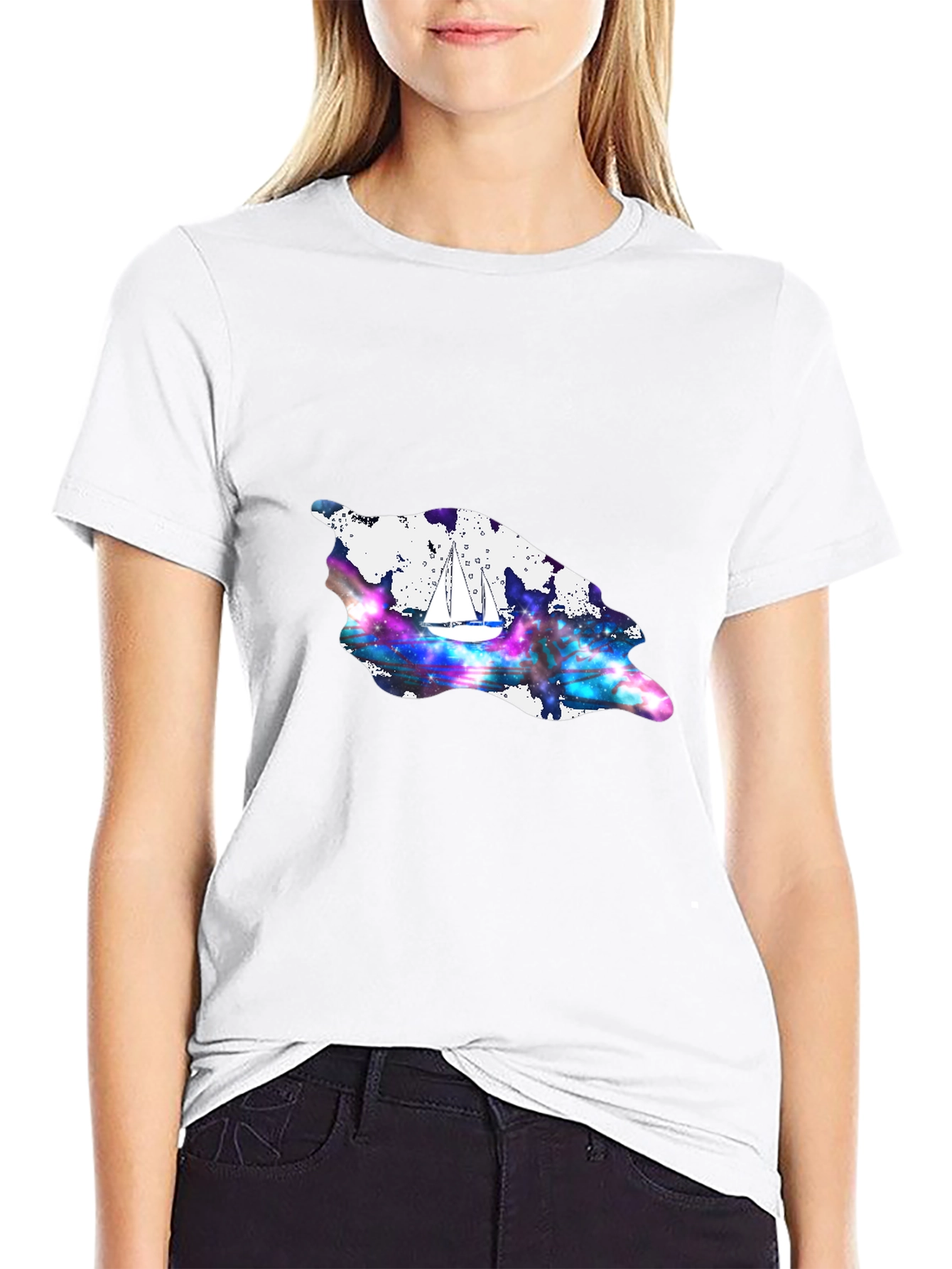 Black Sailboat Galaxy T-Shirt view 9