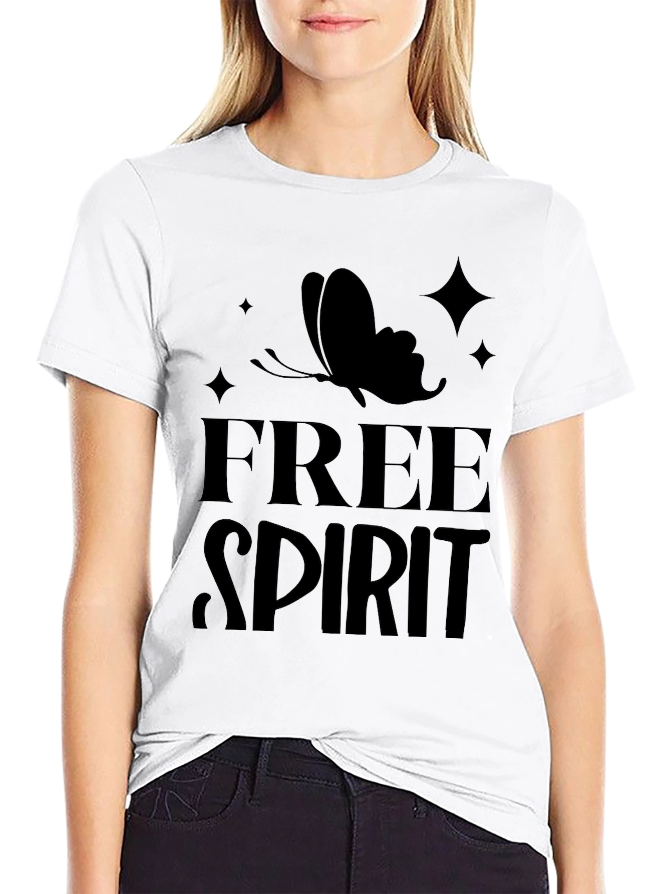 Black Free Spirit Butterfly Graphic Tee - Black Cotton Casual view 9