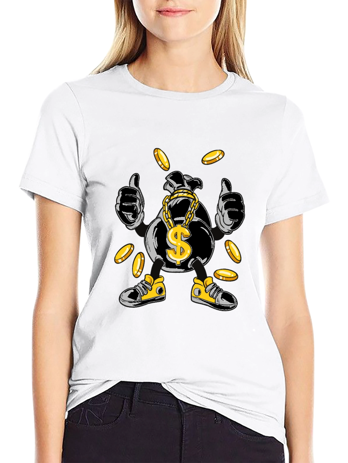 Black Money Bag Cartoon Graphic Tee - Black view 9