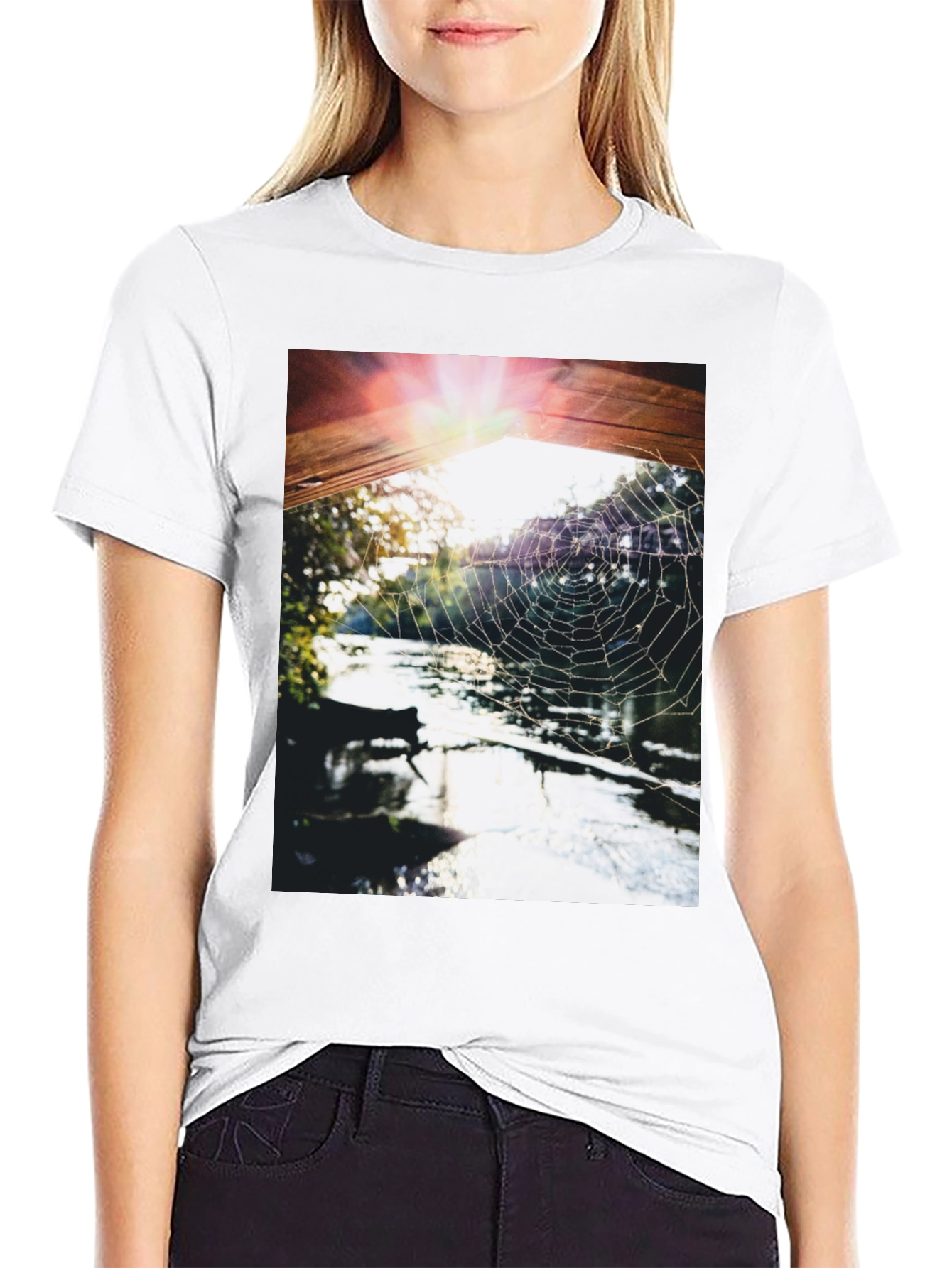Black Spider Web at Sunrise T-Shirt view 9