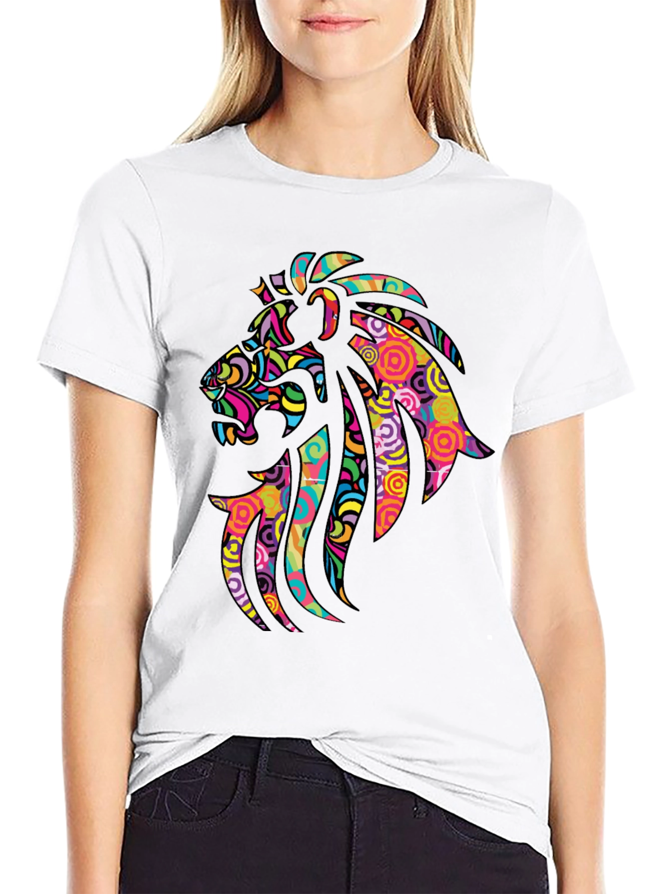 Black Psychedelic Lion Graphic Black T-Shirt view 9