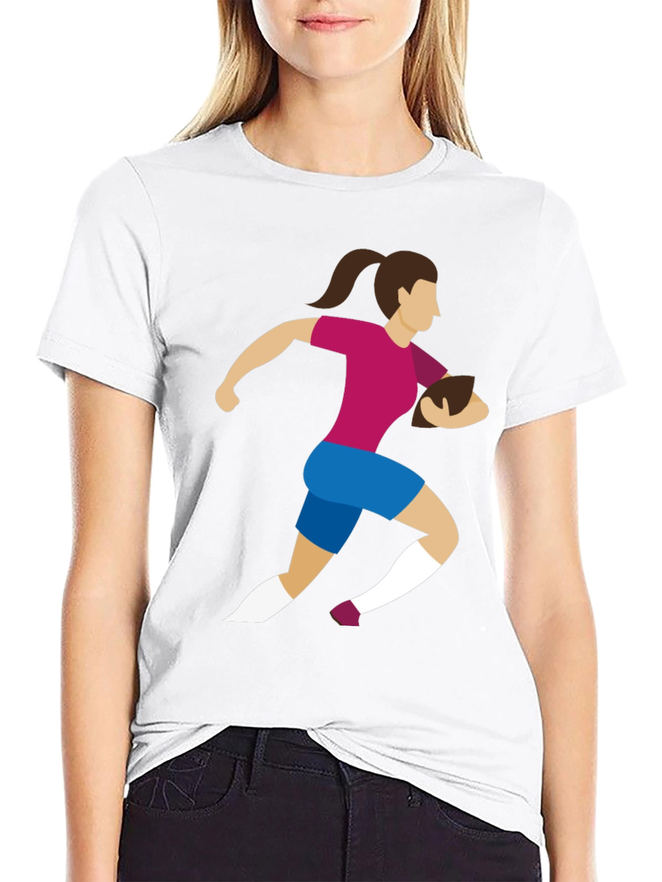 Black Rugby Girl Graphic Tee - Black Cotton Casual T-Shirt view 9