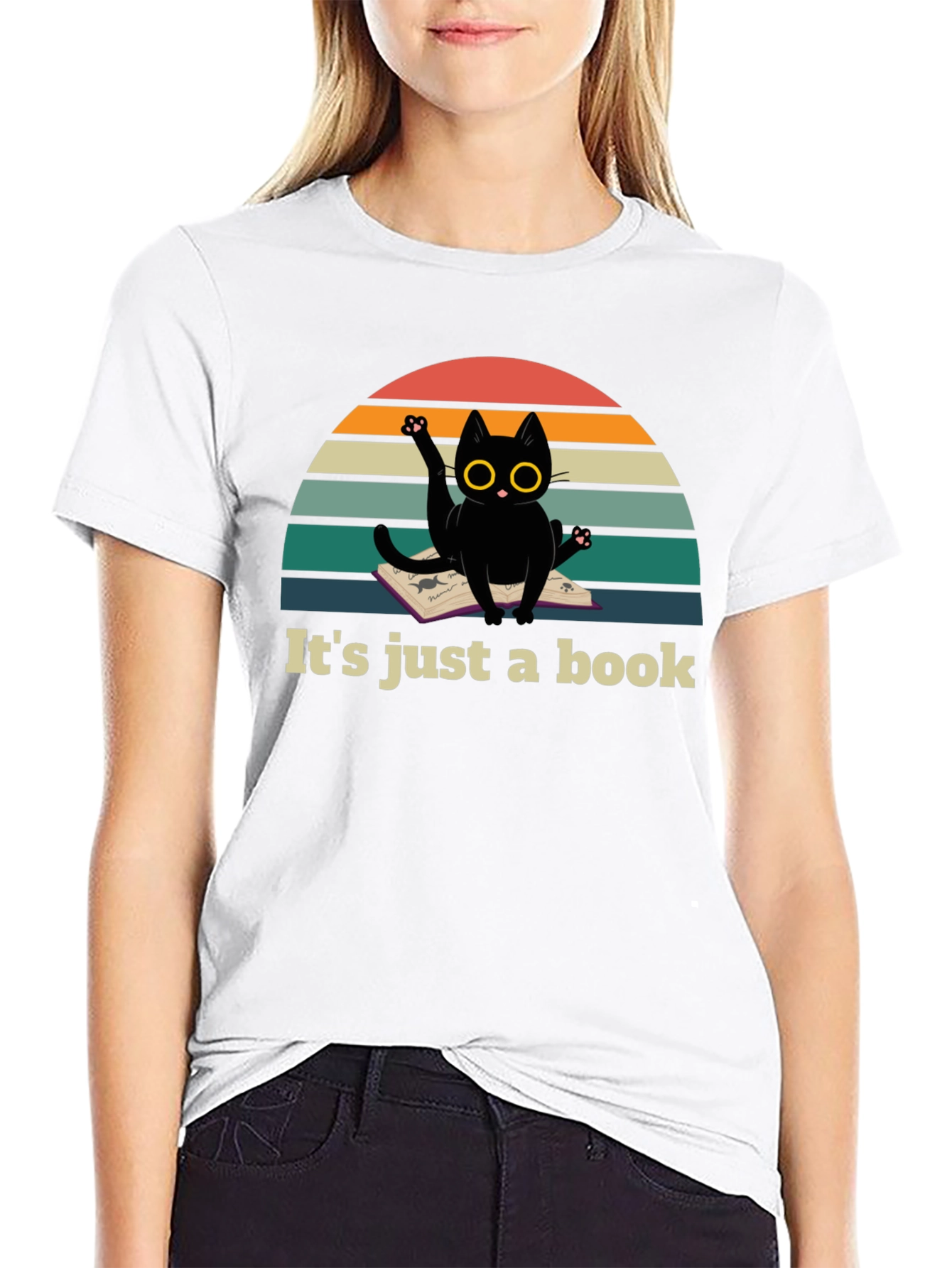 Black It's Just a Book Funny Cat T-Shirt view 9