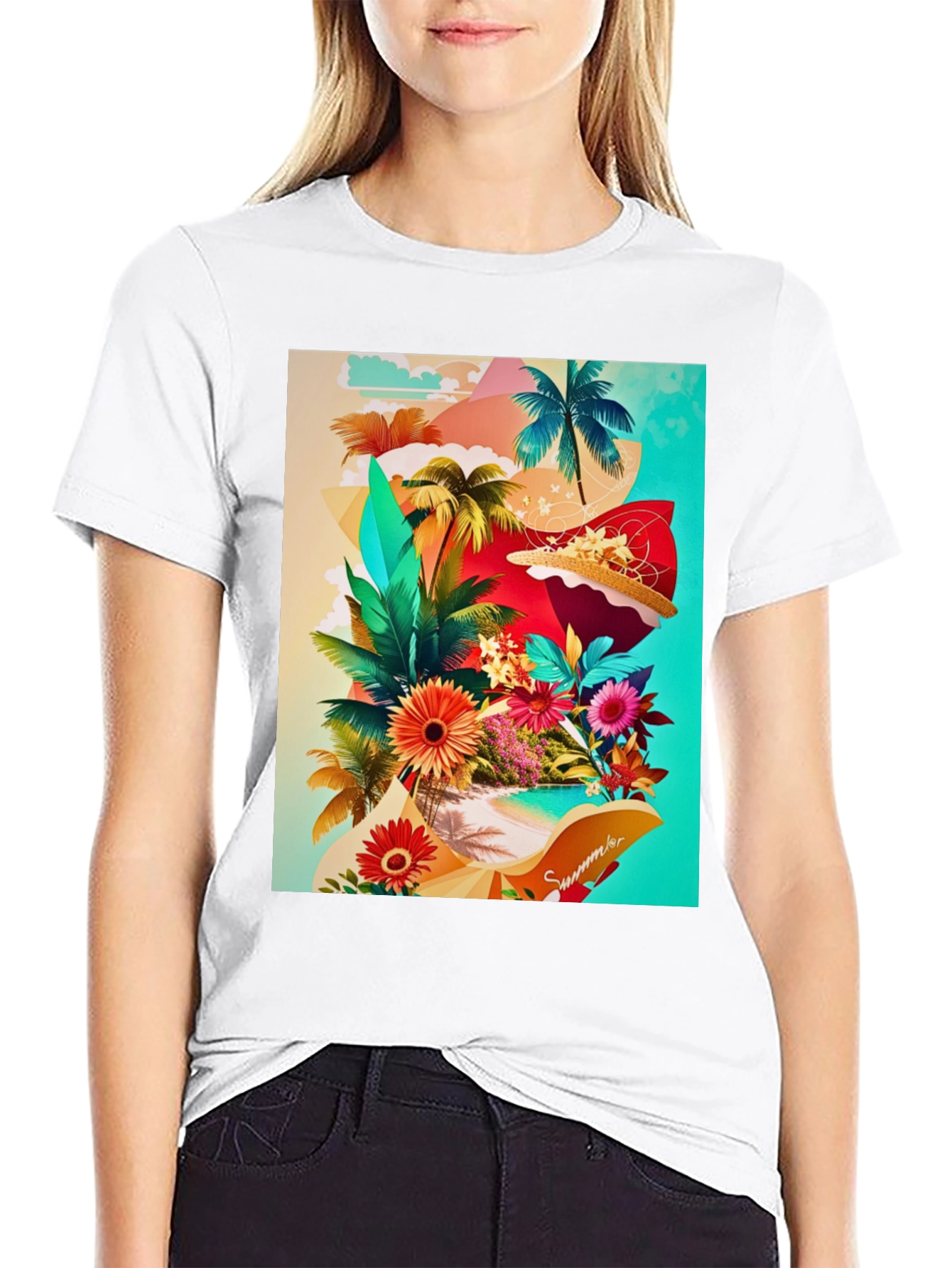 Black Tropical Summer Graphic T-Shirt view 9