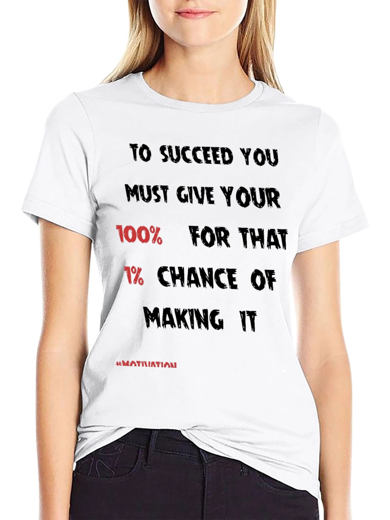 Black Motivational Black T-Shirt: 100% Effort view 9