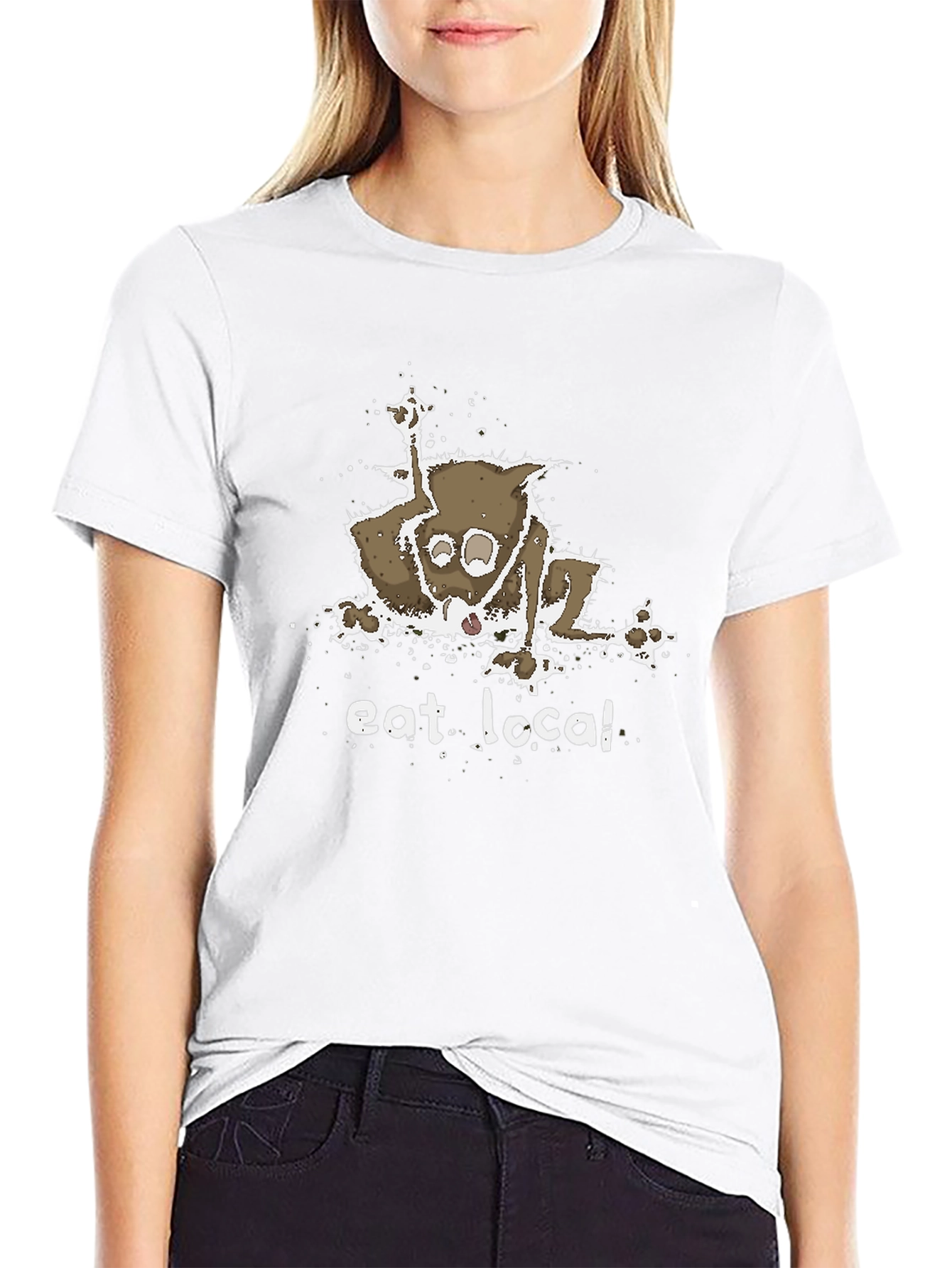 Black Eat Local T-Shirt - Funny Opossum Design view 9