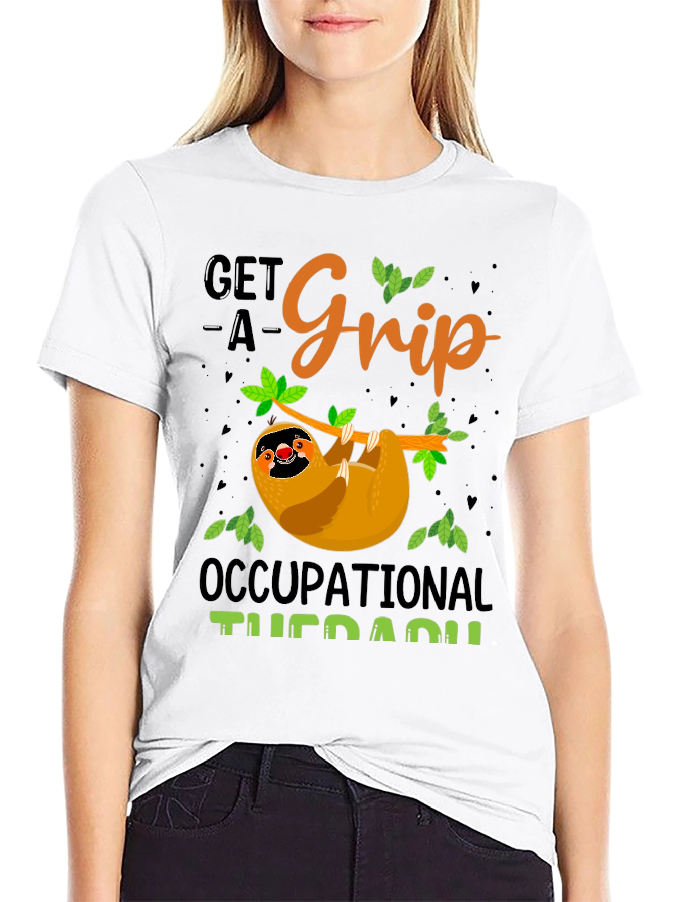 Black Get A Grip Occupational Therapy Sloth T-Shirt view 9
