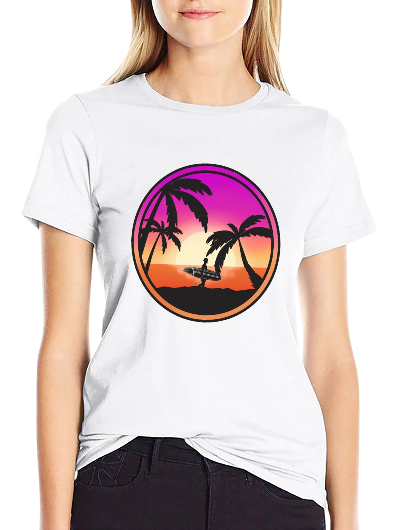 Black Sunset Surfer Graphic Tee - Black Cotton Blend view 9