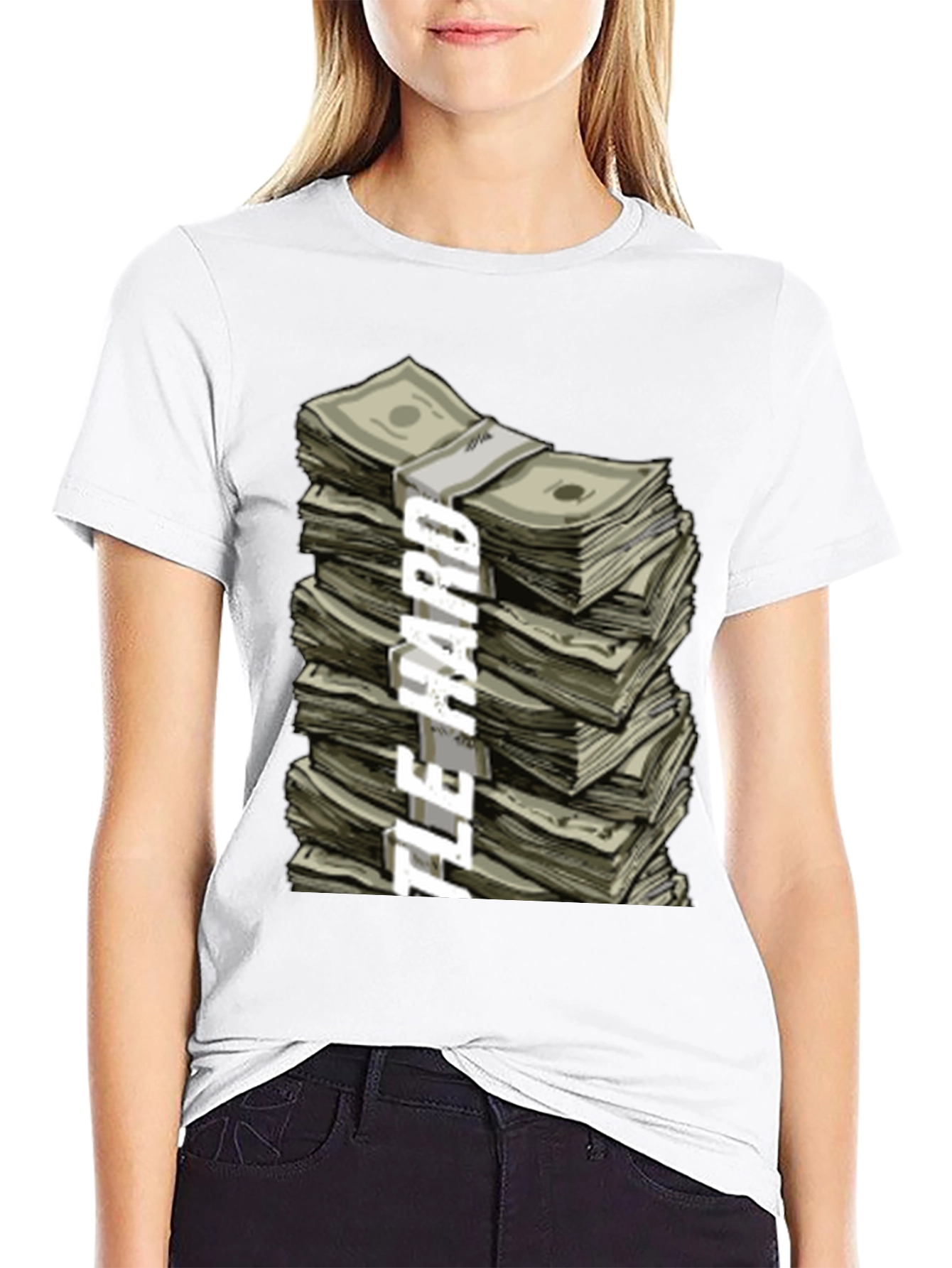 Black Hustle Hard Stacked Money Graphic Tee view 9