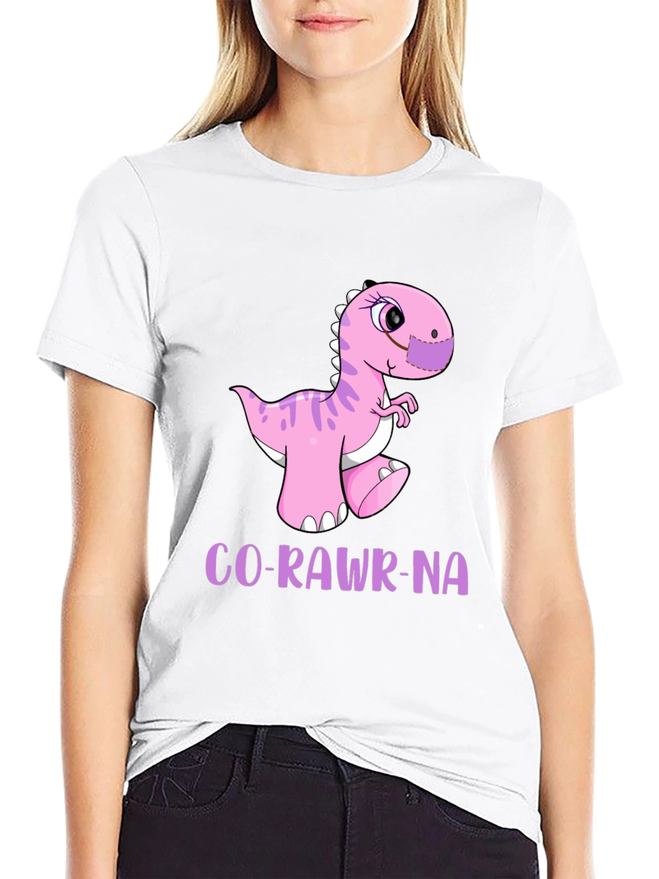 Black Funny Dinosaur Co-Rawr-Na T-Shirt view 9
