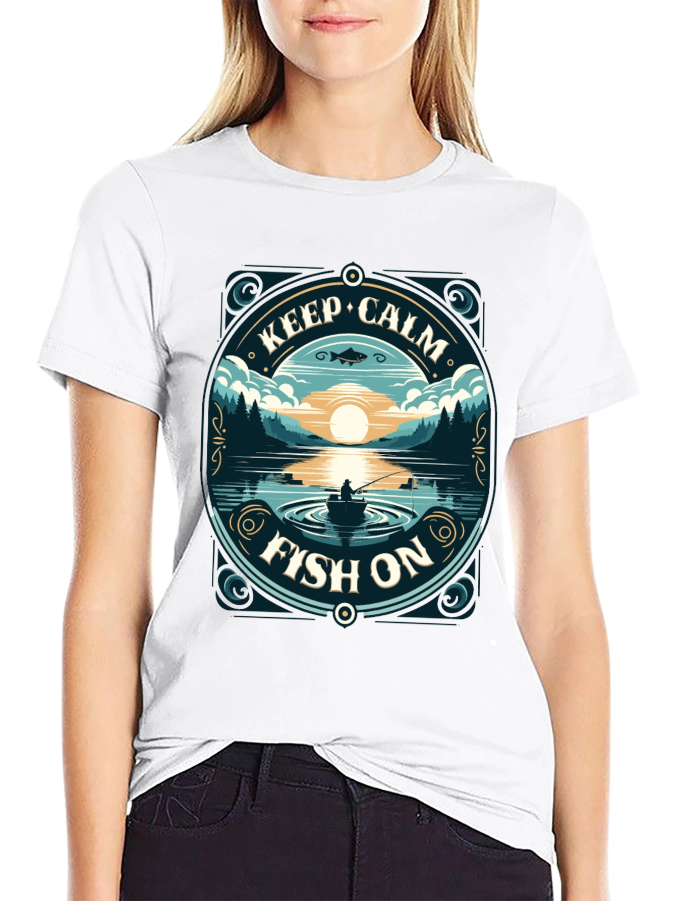Black Keep Calm Fish On T-Shirt view 9