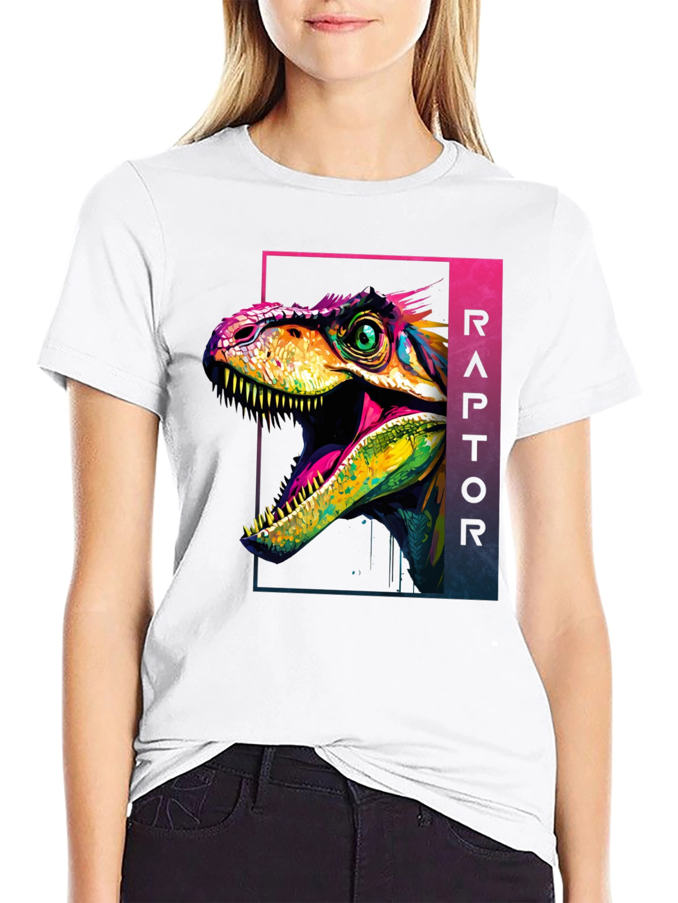 Black Vibrant Raptor Graphic Tee - Bold Dinosaur Design view 9