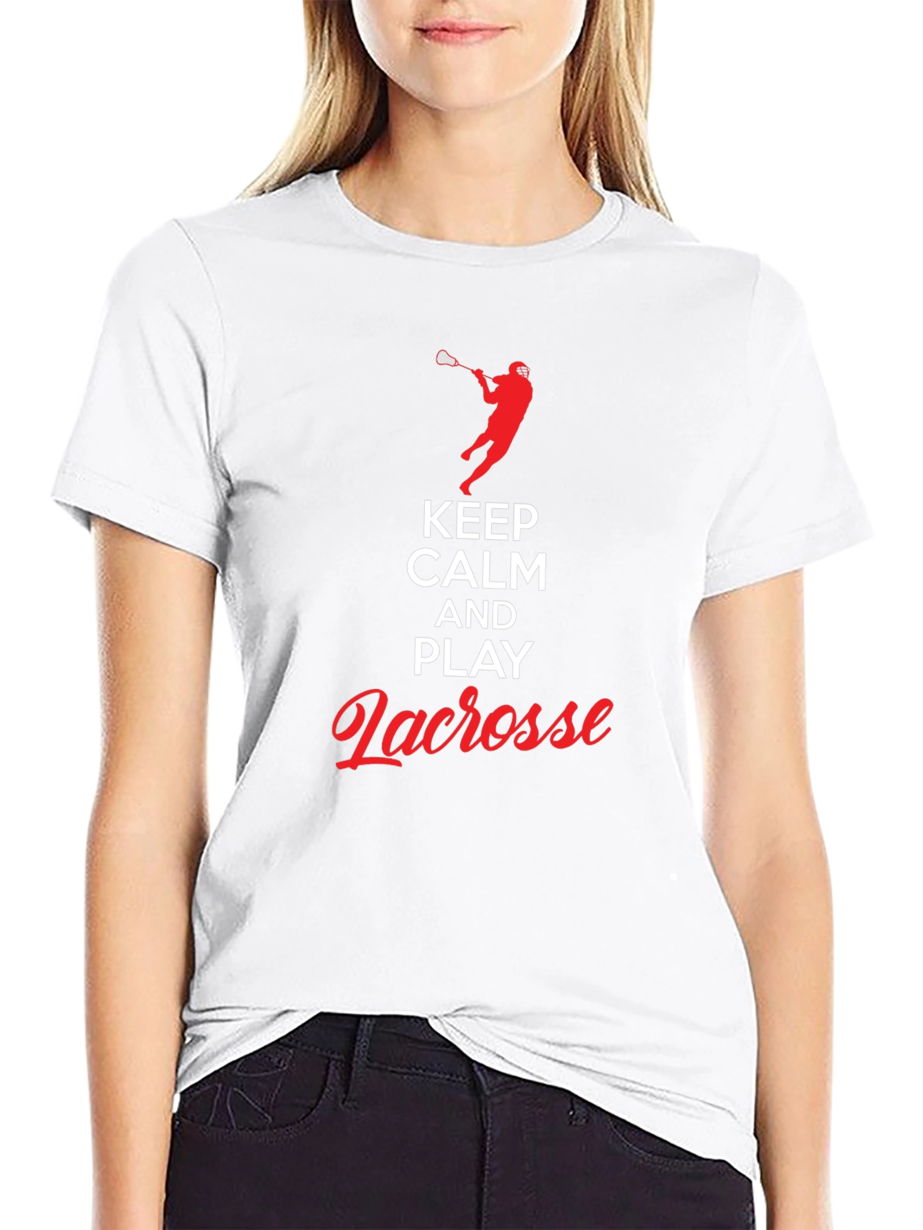 Black Keep Calm and Play Lacrosse Black T-Shirt view 9