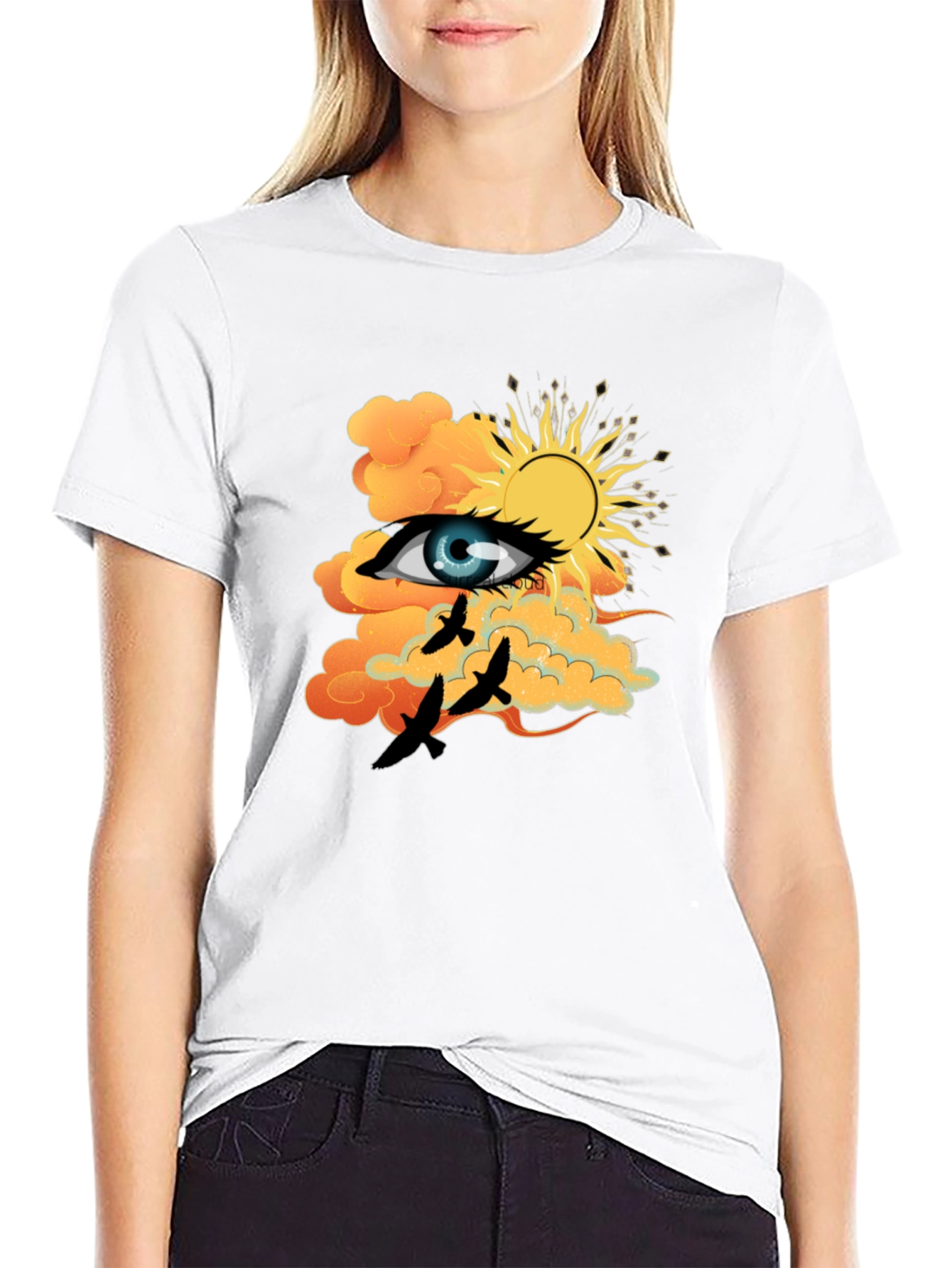 Black Eye & Sun Graphic Tee - Black Cotton Blend view 9
