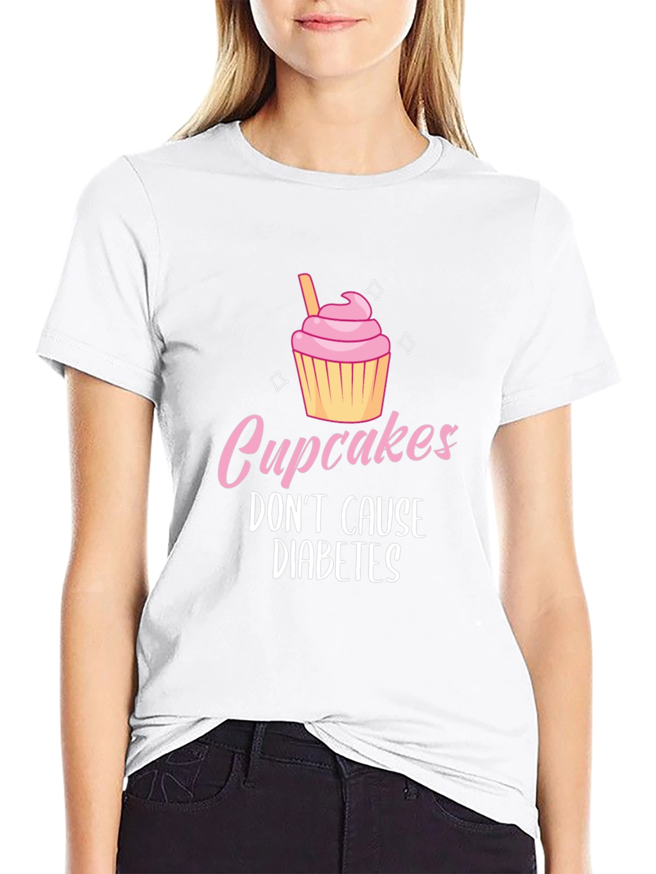 Black Cupcakes Don't Cause Diabetes Graphic Tee view 9
