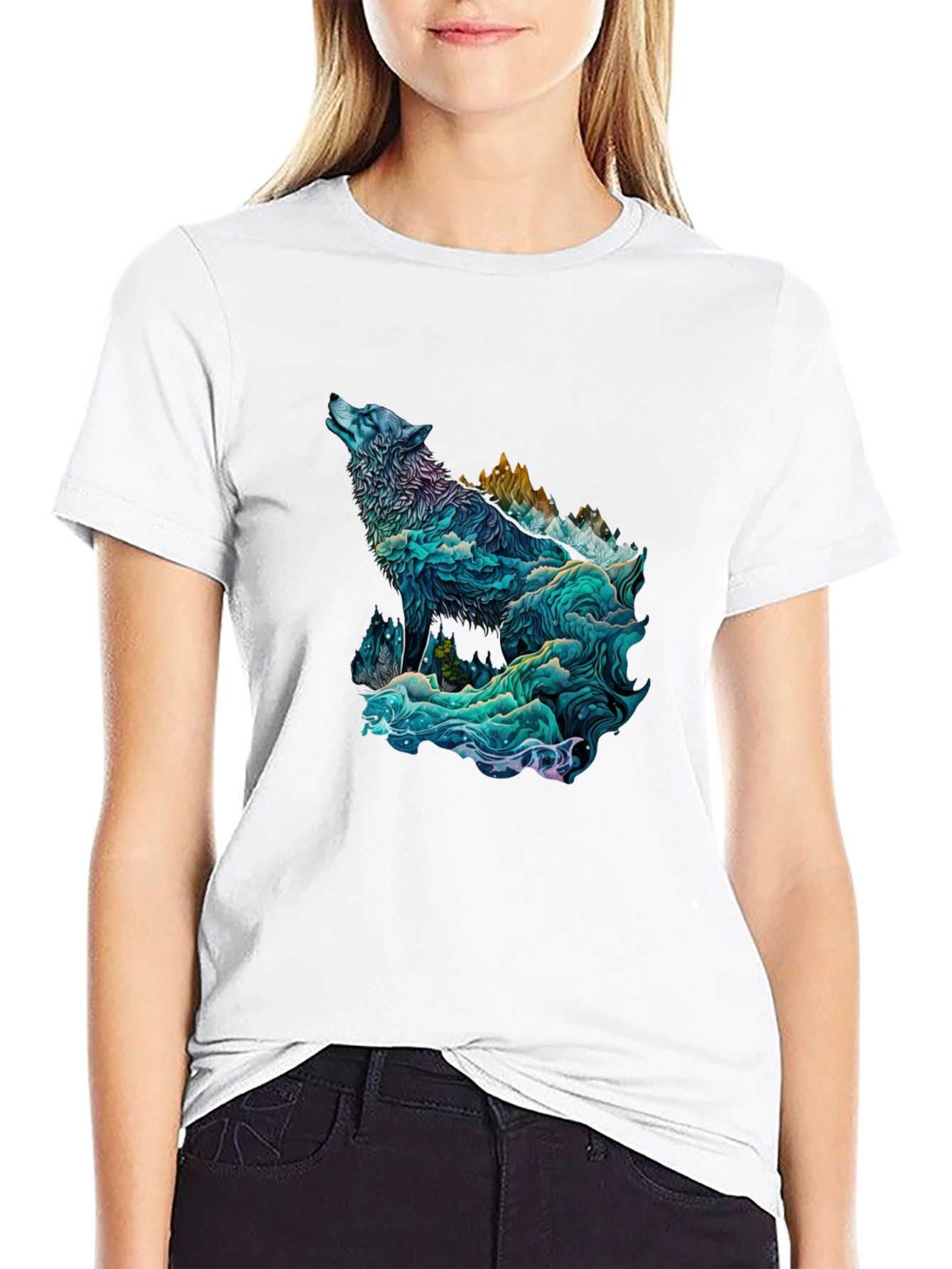 Black Wolf Mountain Graphic Tee - Nature Inspired Black T-Shirt view 9
