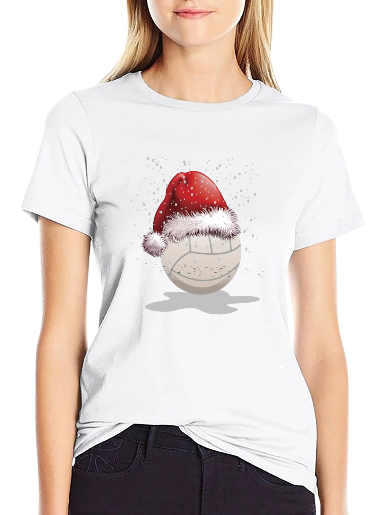 Black Volleyball Santa Hat Graphic Tee view 9
