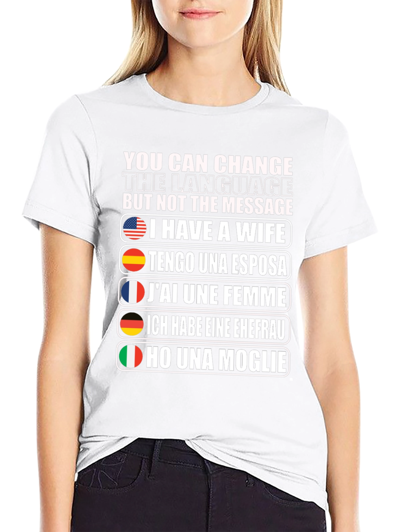 Black Multilingual "I Have a Wife" Graphic T-Shirt view 9