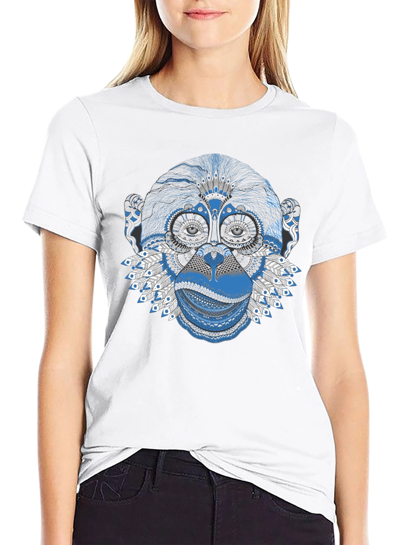 Black Abstract Monkey Graphic Tee - Stylish Men's Black T-Shirt view 9