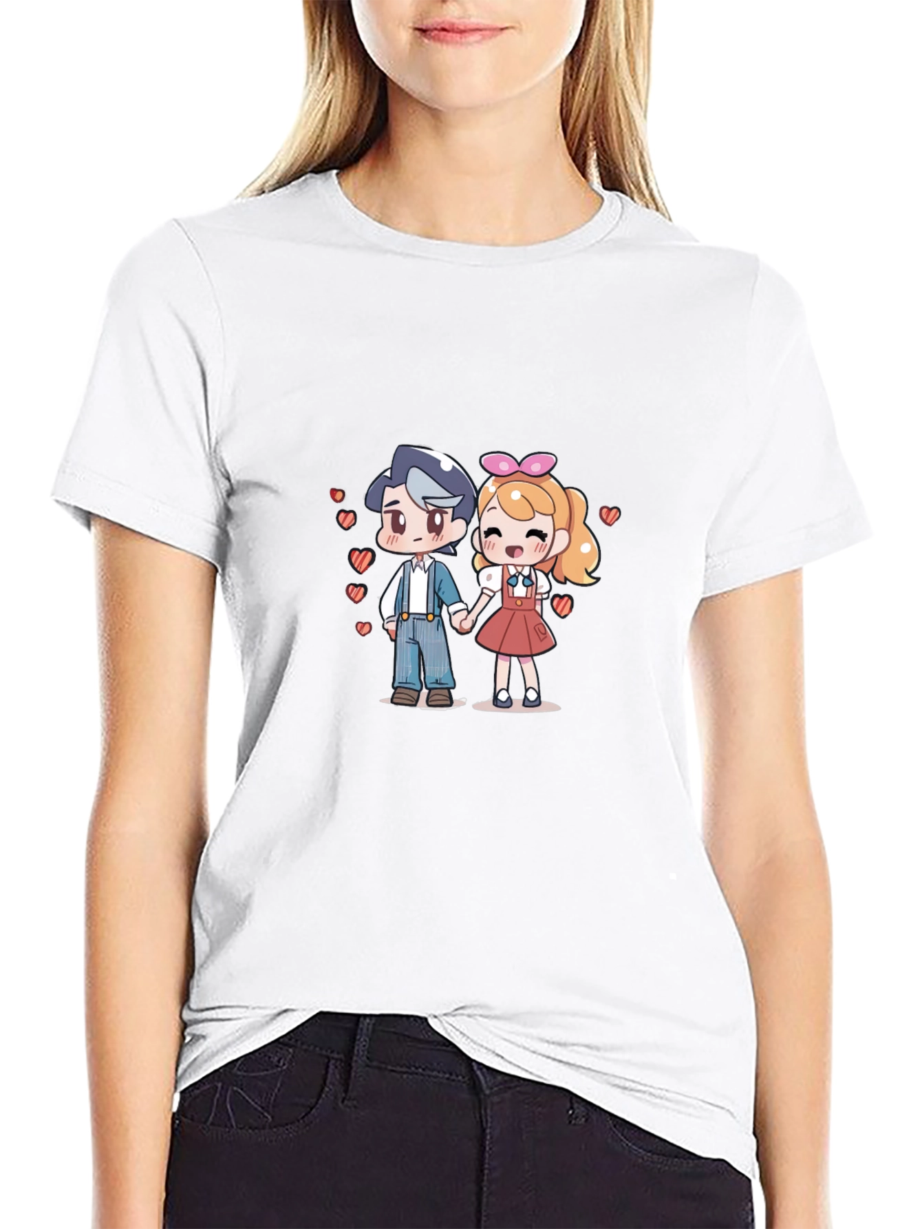 Black Anime Love T-Shirt - Cute Couple Tee view 9