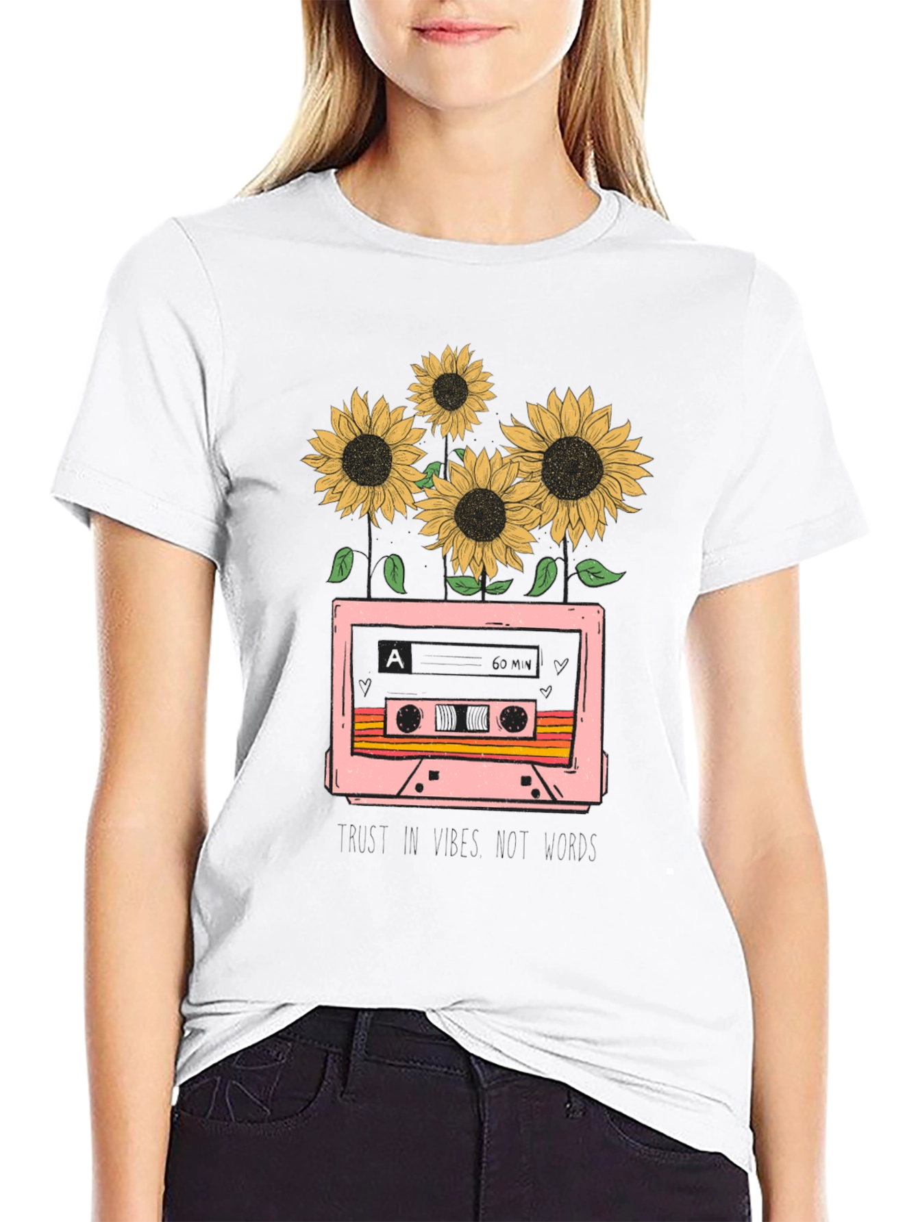 Black Sunflower Cassette Tape Graphic Tee view 9