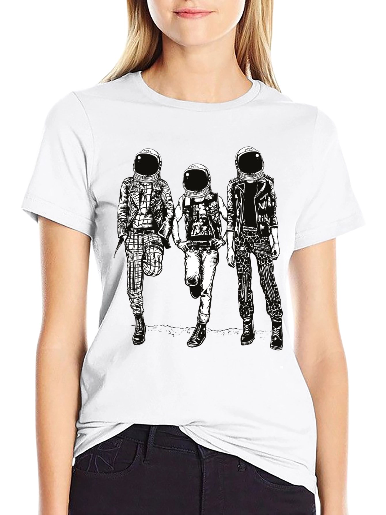 Black Astronaut Punk Band T-Shirt, Black Cotton view 9
