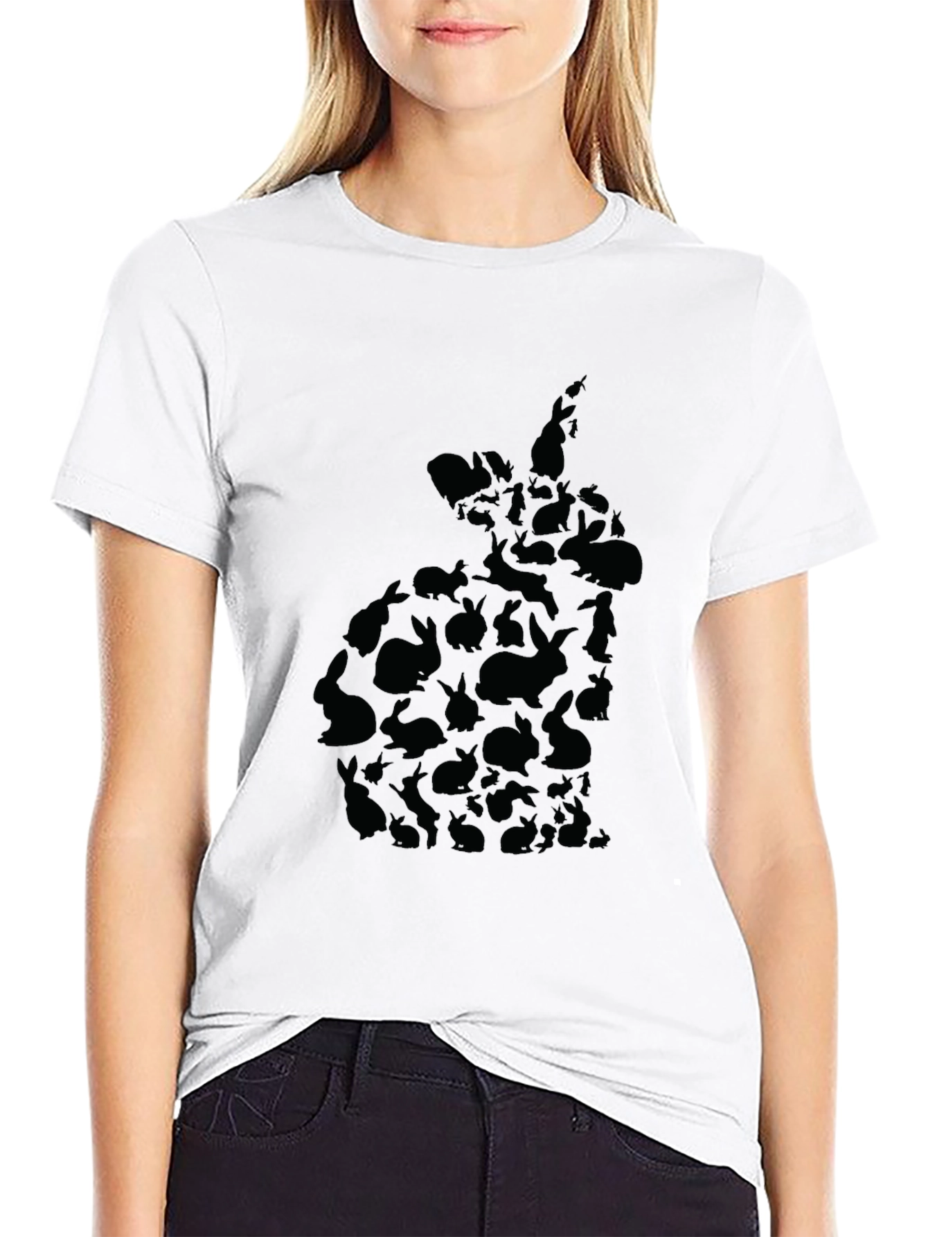 Black Rabbit Silhouette Black T-Shirt view 9