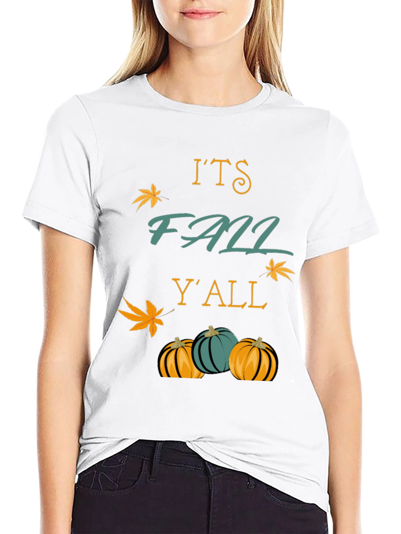 Black It's Fall Y'all T-Shirt Autumn Pumpkins Maple Leaf view 9