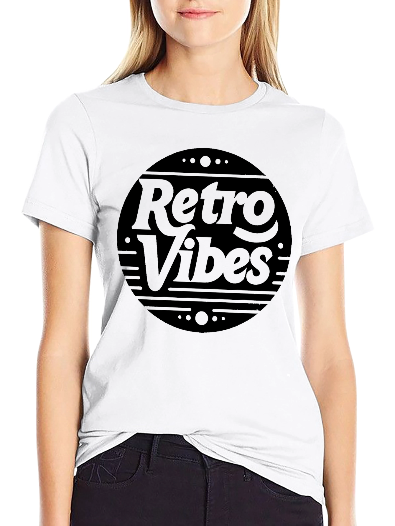 Black Retro Vibes Graphic Tee - Stylish Black Cotton T-Shirt view 9