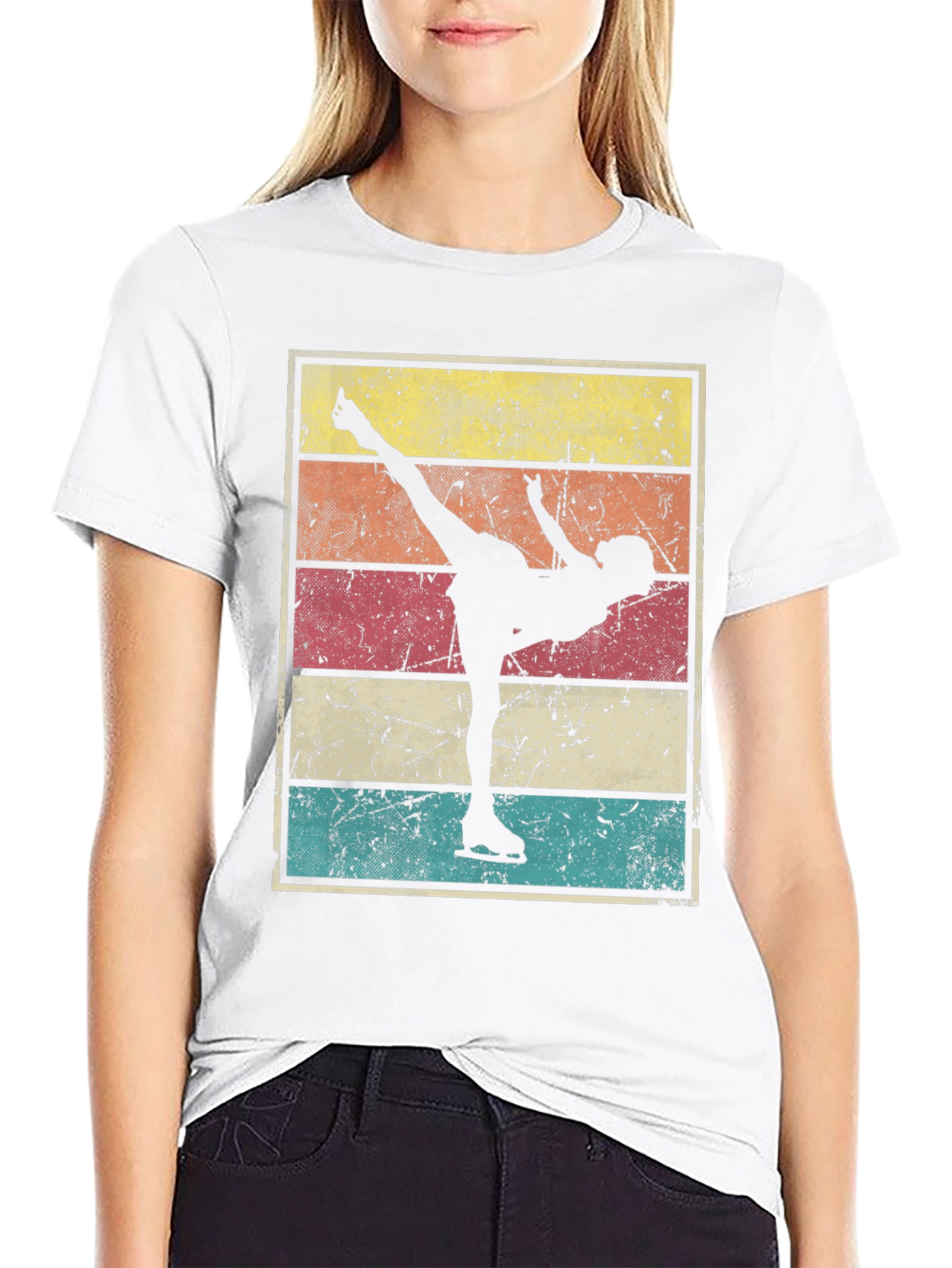 Black Retro Ice Skating Silhouette T-Shirt view 9