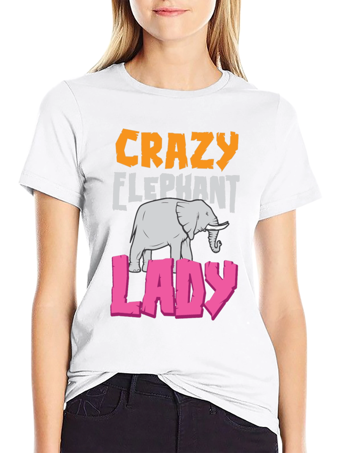 Black Crazy Elephant Lady Graphic T-Shirt view 9